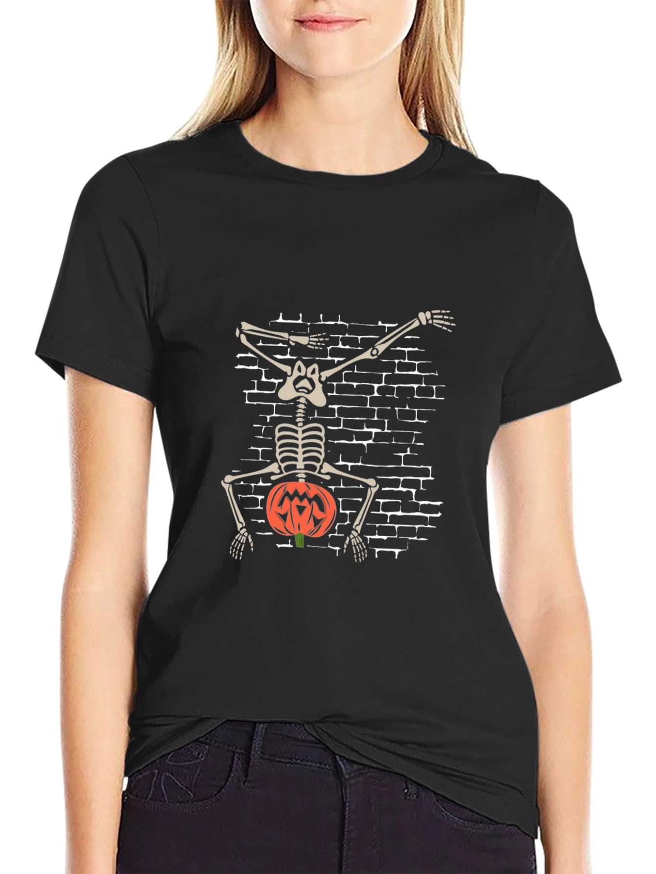 Halloween Skeleton Dabbing Pumpkin T-Shirt