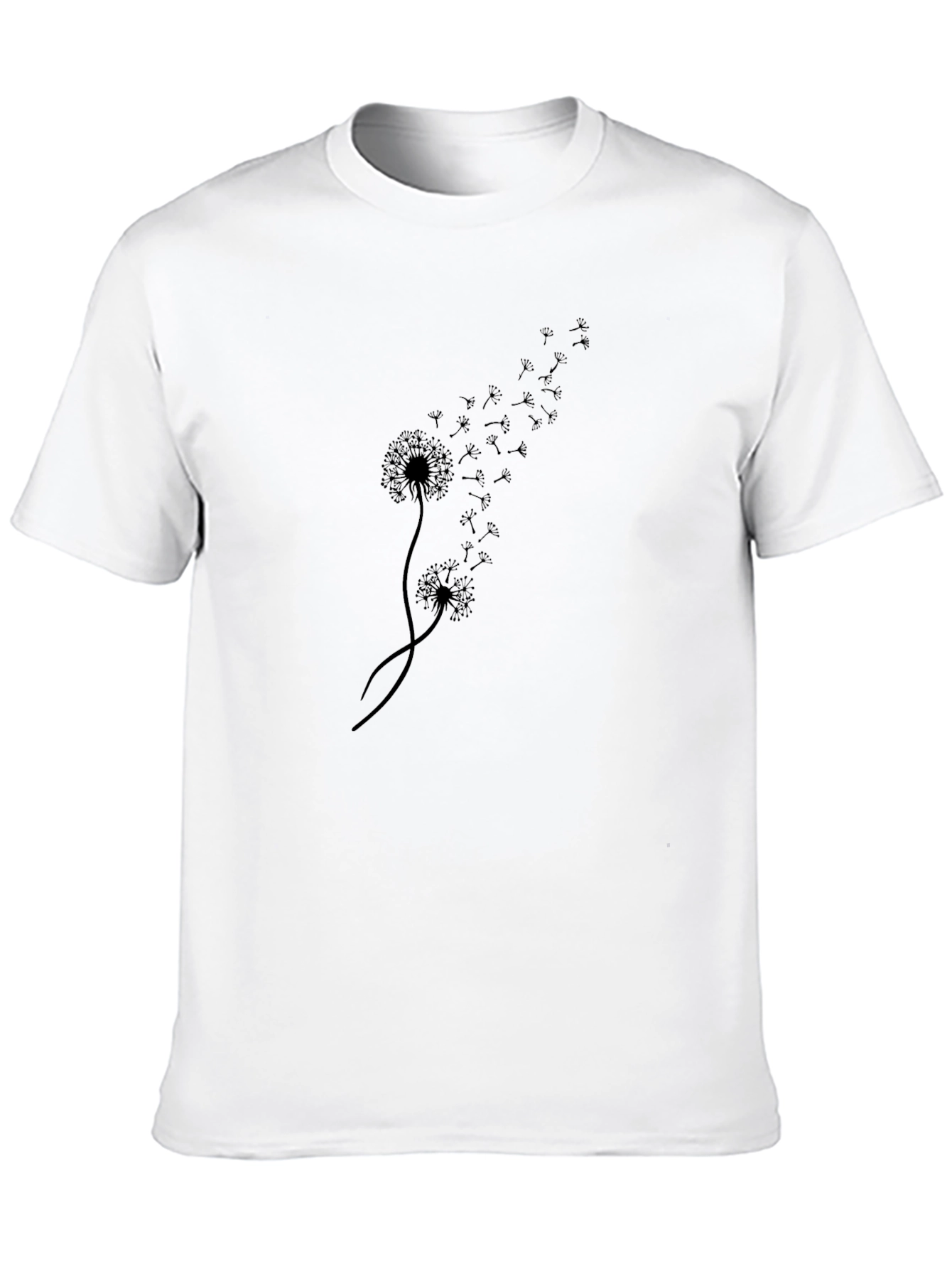 Dandelion Print Black T-Shirt - Casual Cotton Tee