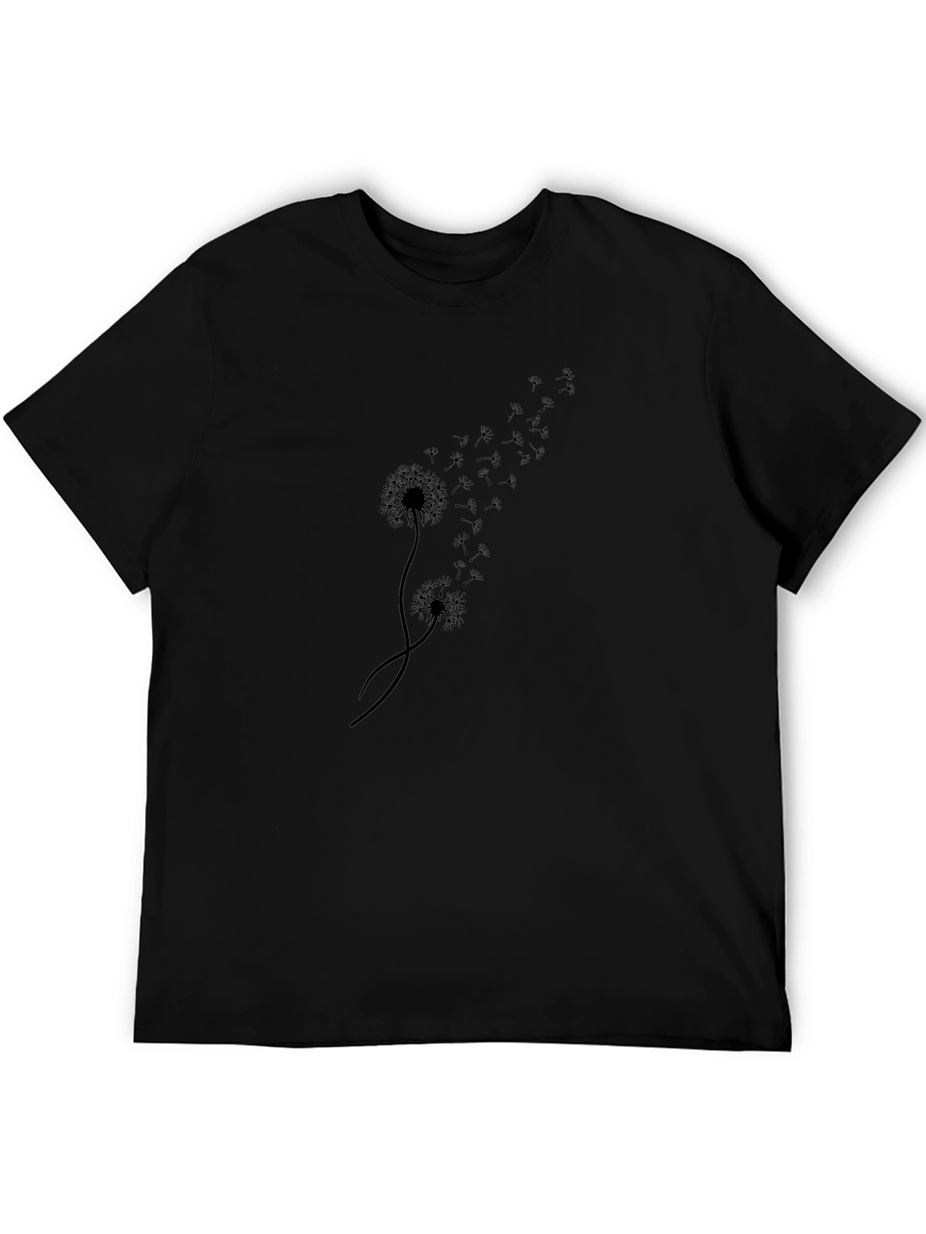 Dandelion Print Black T-Shirt - Casual Cotton Tee