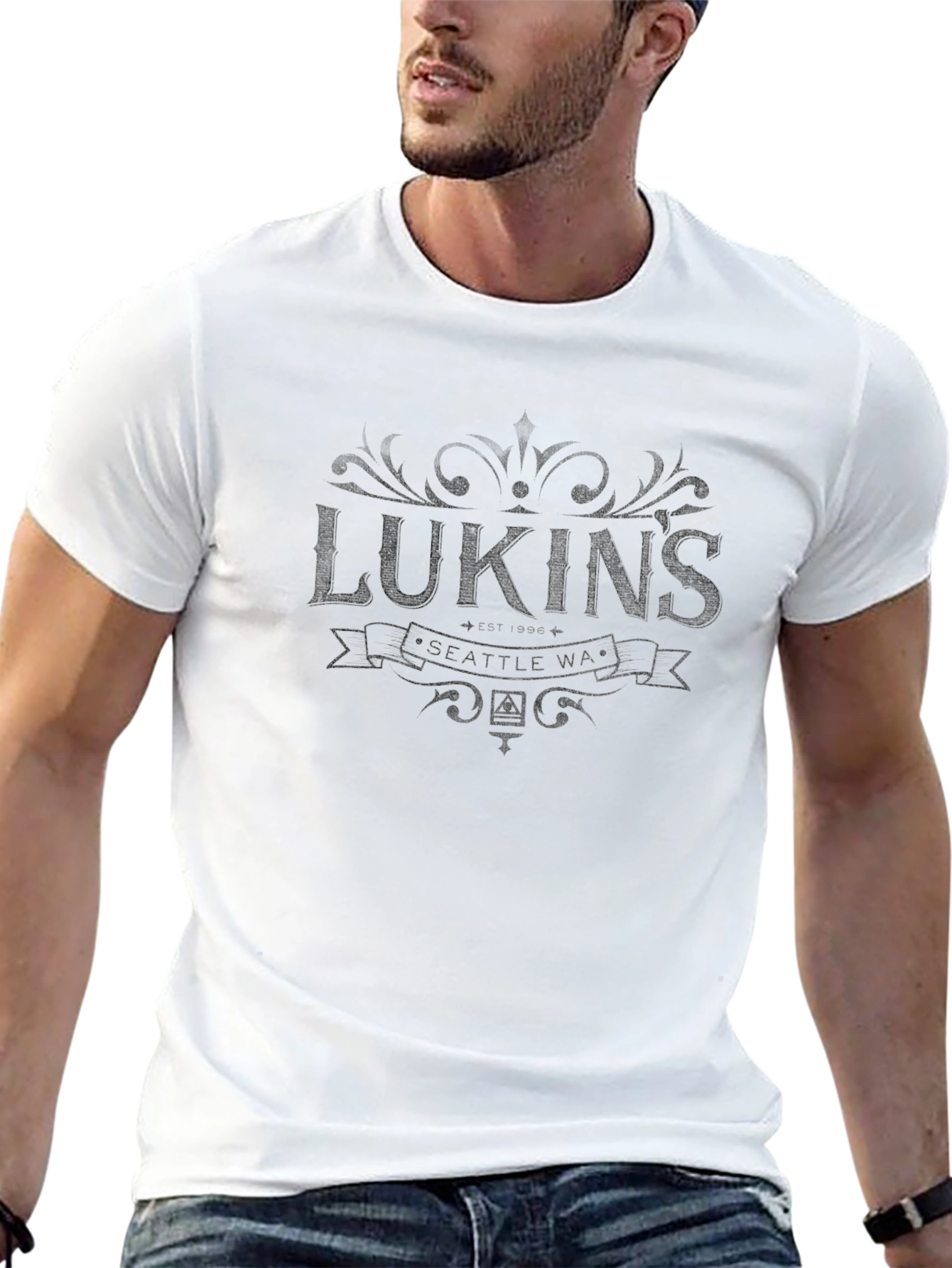 Lukins Seattle WA Black Graphic T-Shirt