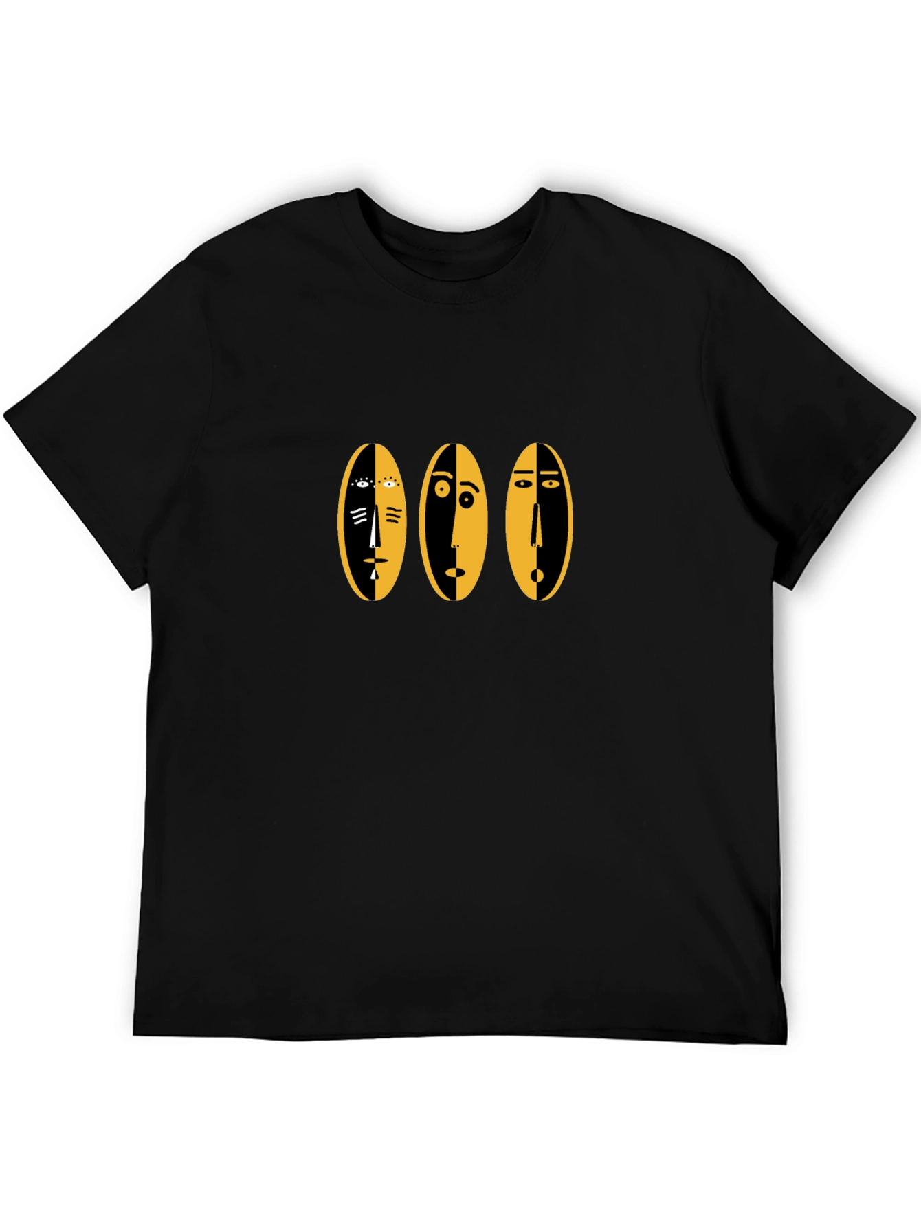 Abstract Faces Graphic Tee - Black Cotton Casual Shirt