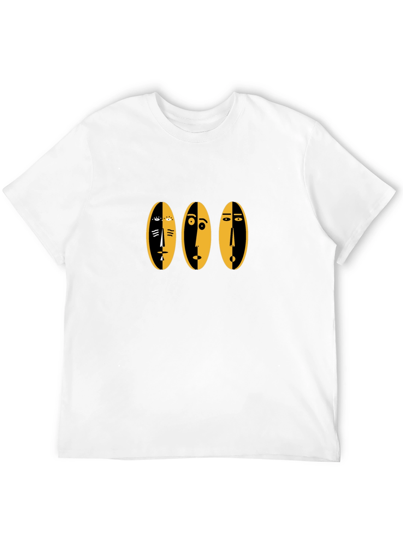 Abstract Faces Graphic Tee - Black Cotton Casual Shirt