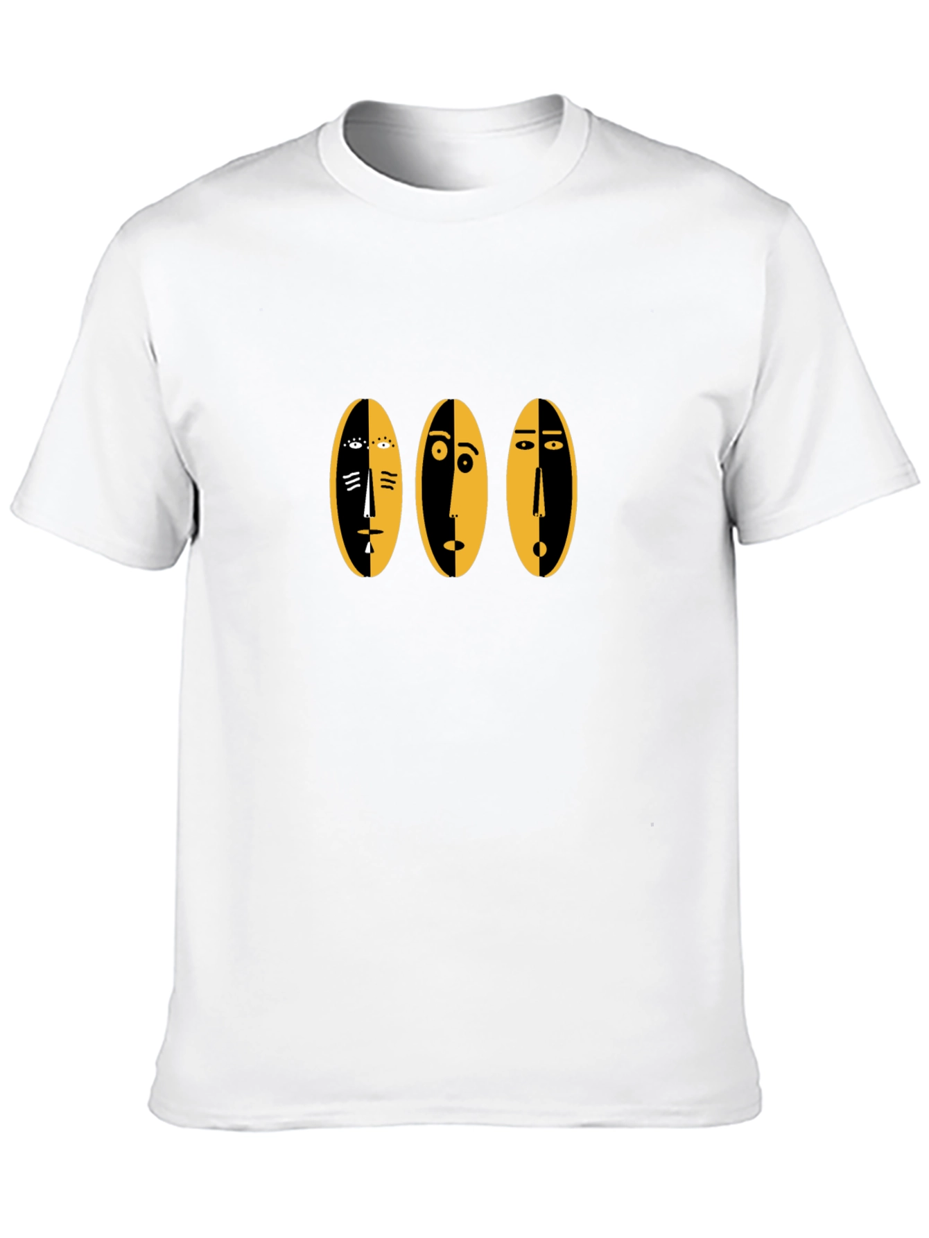 Abstract Faces Graphic Tee - Black Cotton Casual Shirt