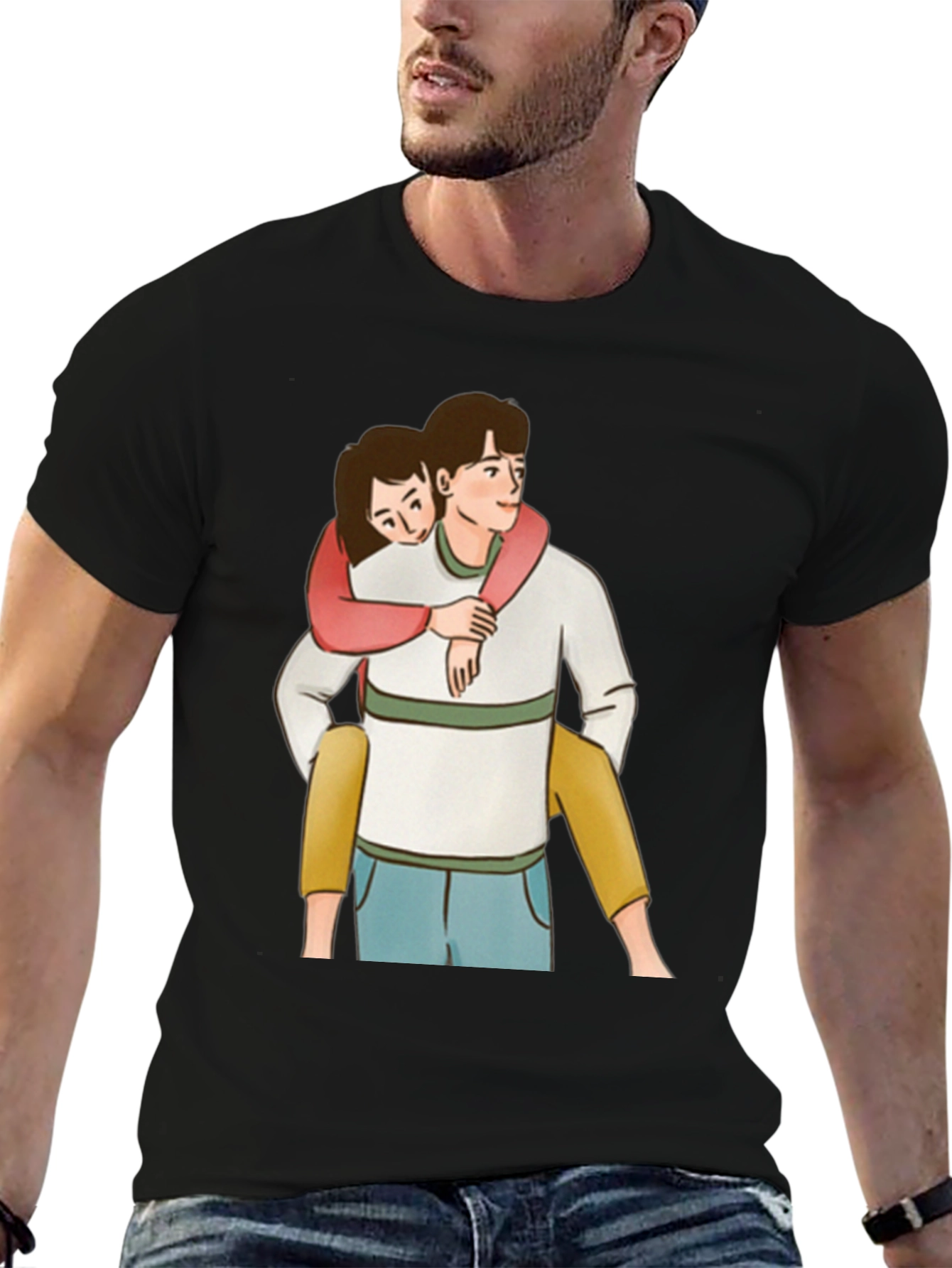 Cute Couple Piggyback Ride Black T-Shirt