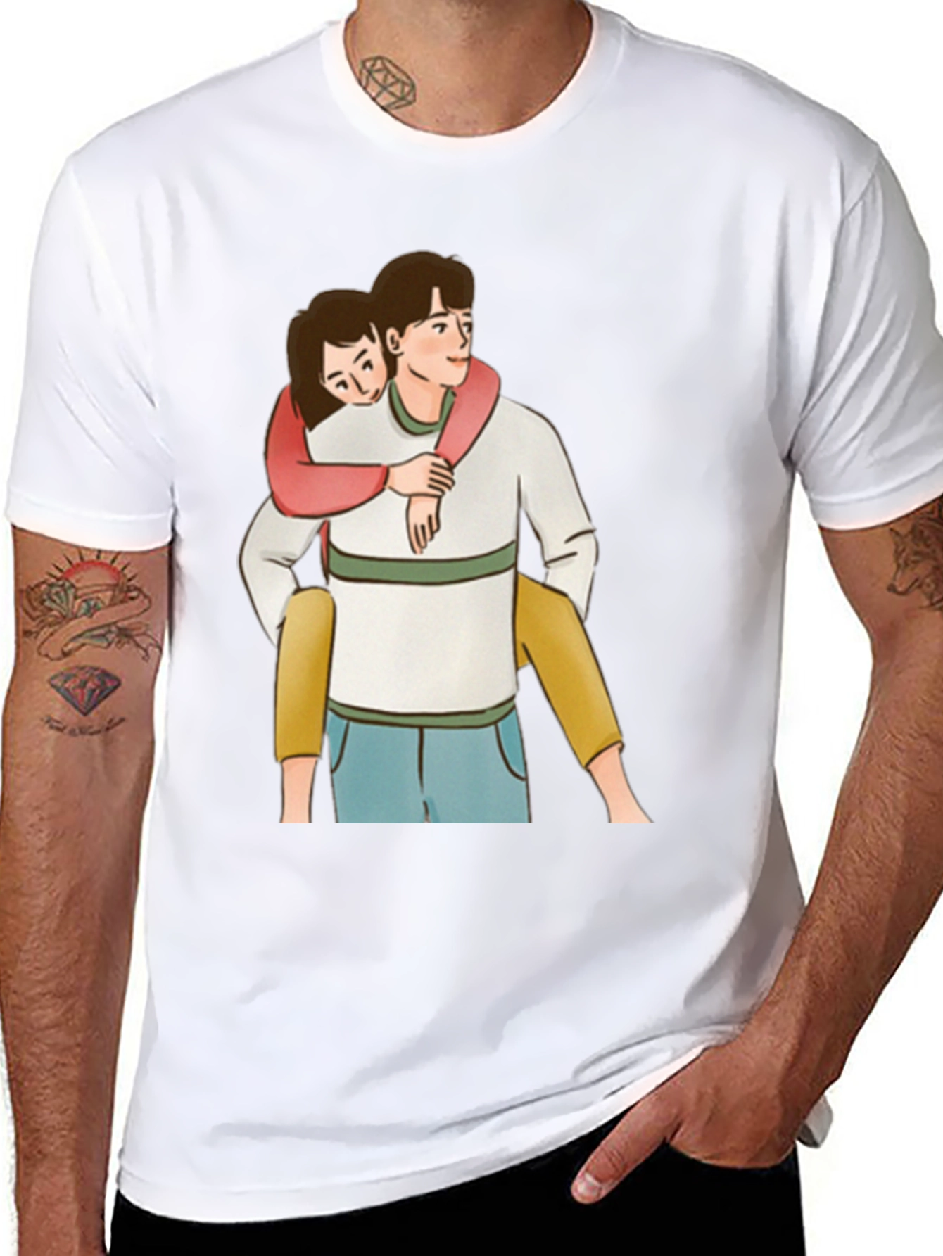 Cute Couple Piggyback Ride Black T-Shirt