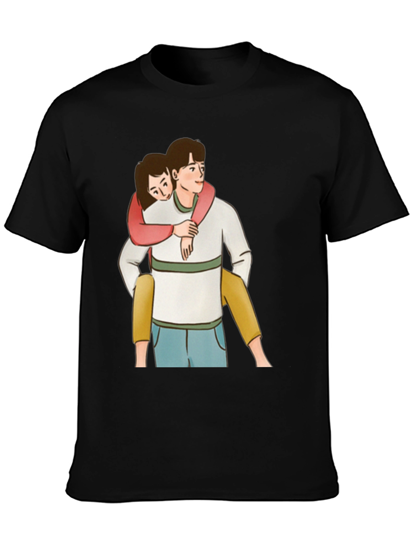 Cute Couple Piggyback Ride Black T-Shirt