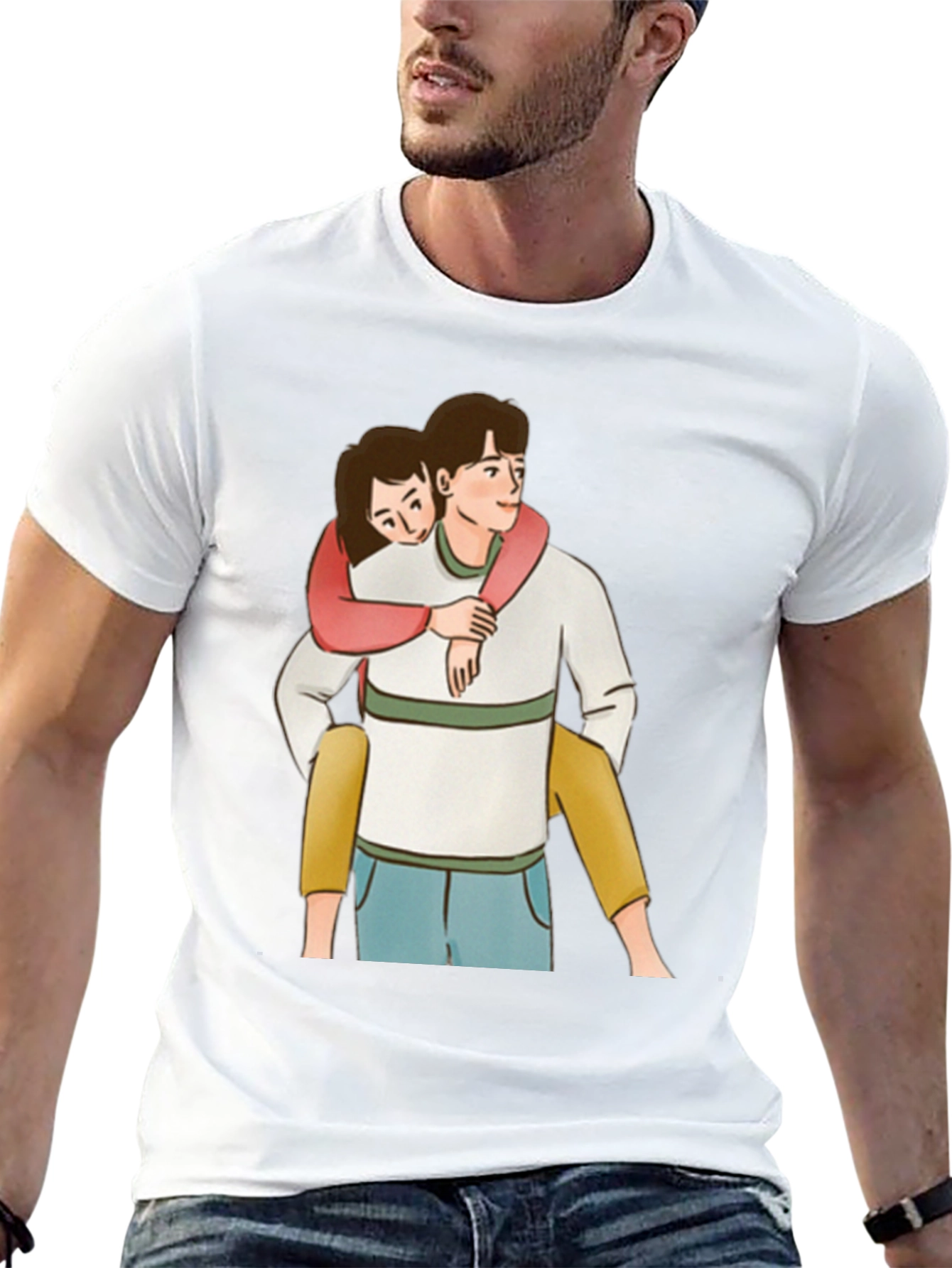 Cute Couple Piggyback Ride Black T-Shirt