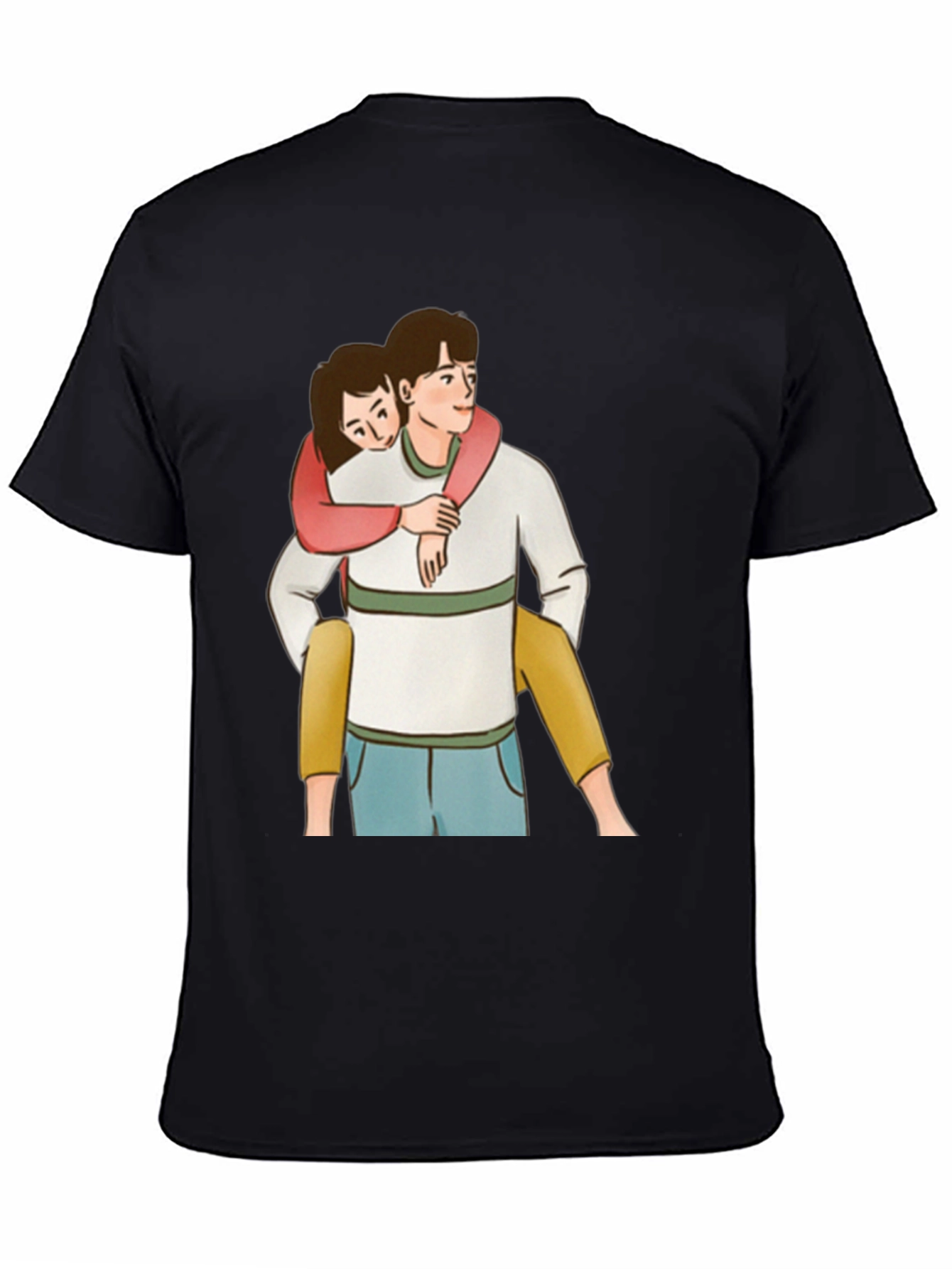 Cute Couple Piggyback Ride Black T-Shirt