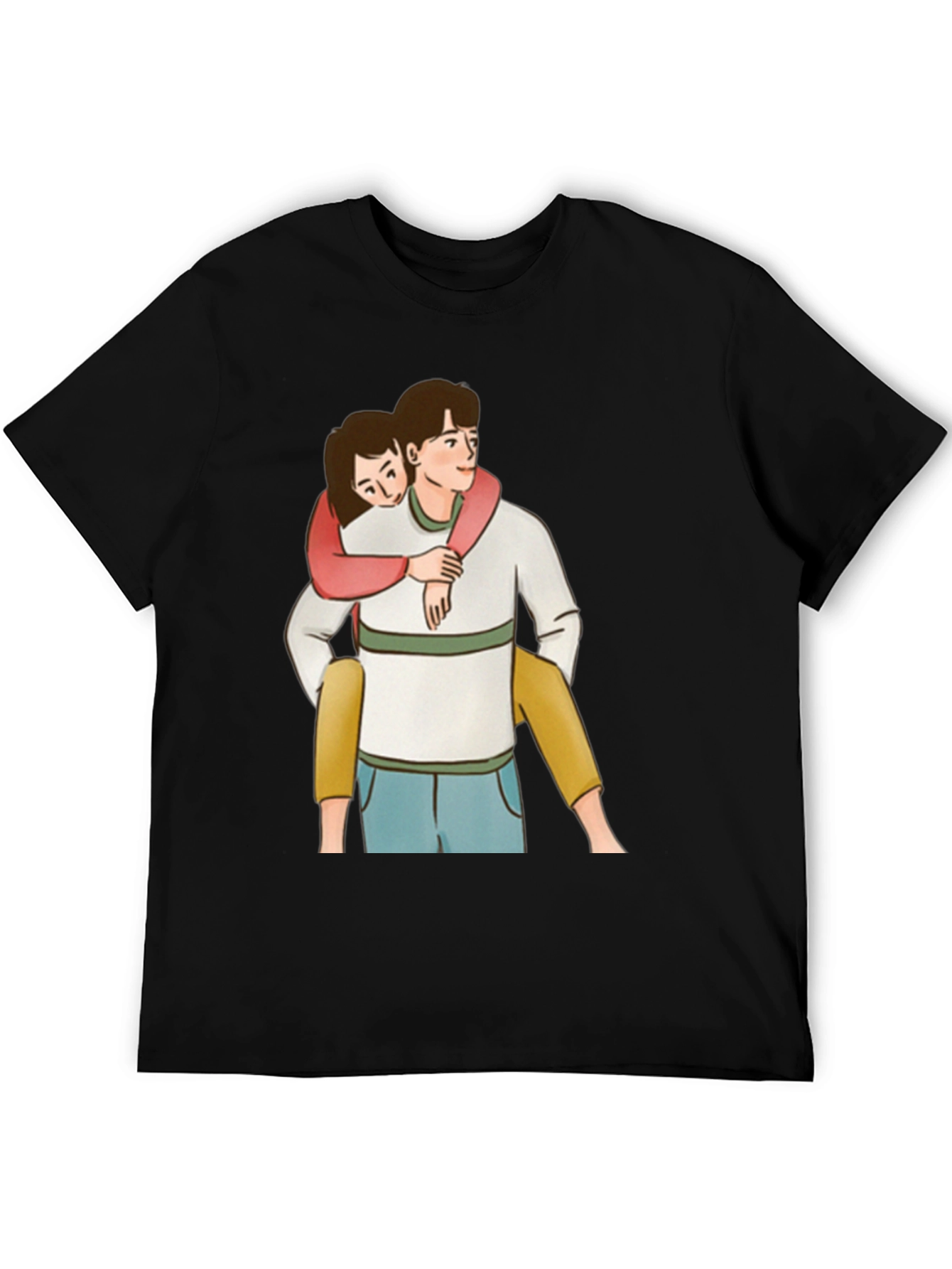 Cute Couple Piggyback Ride Black T-Shirt