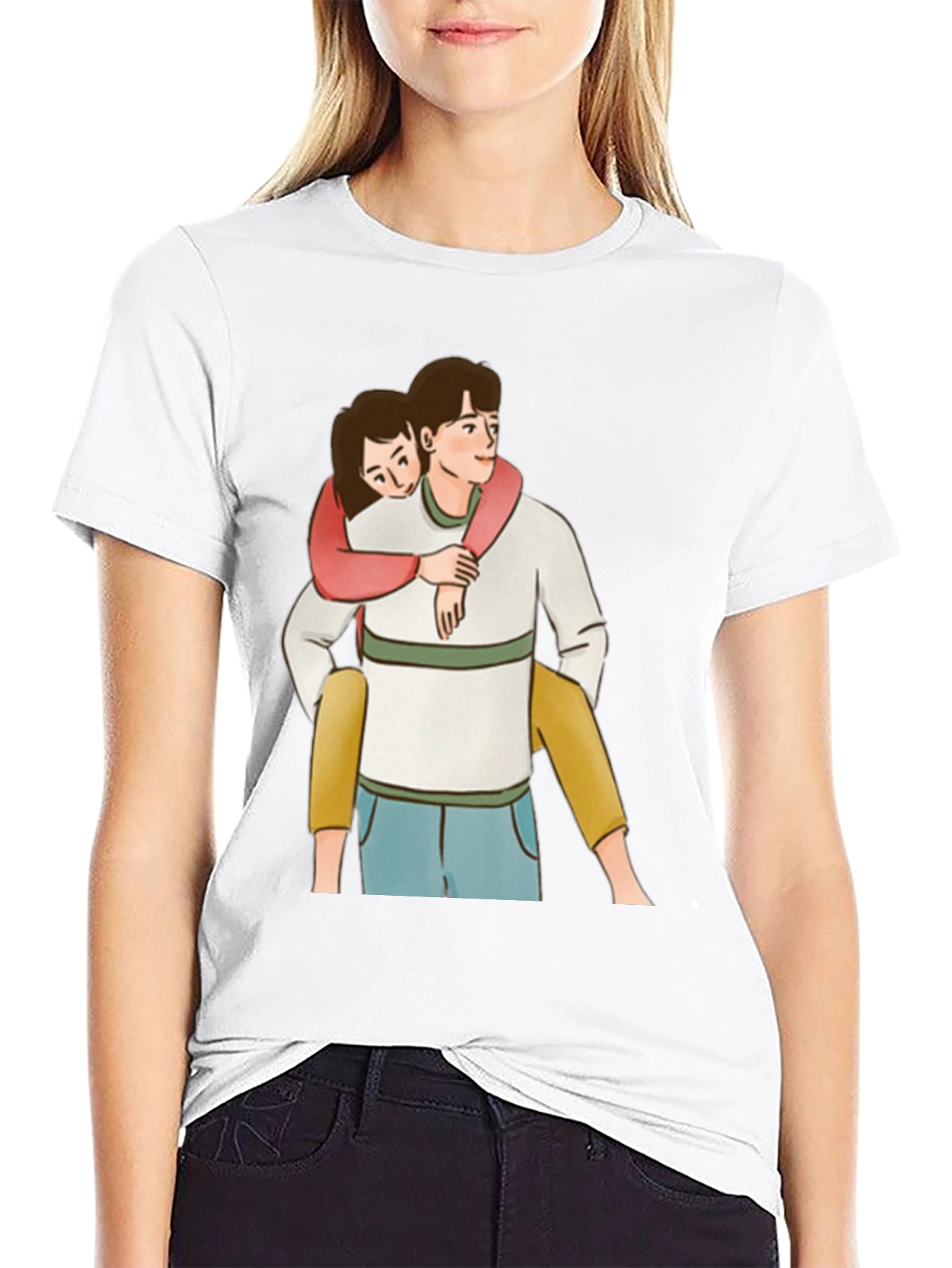 Cute Couple Piggyback Ride Black T-Shirt