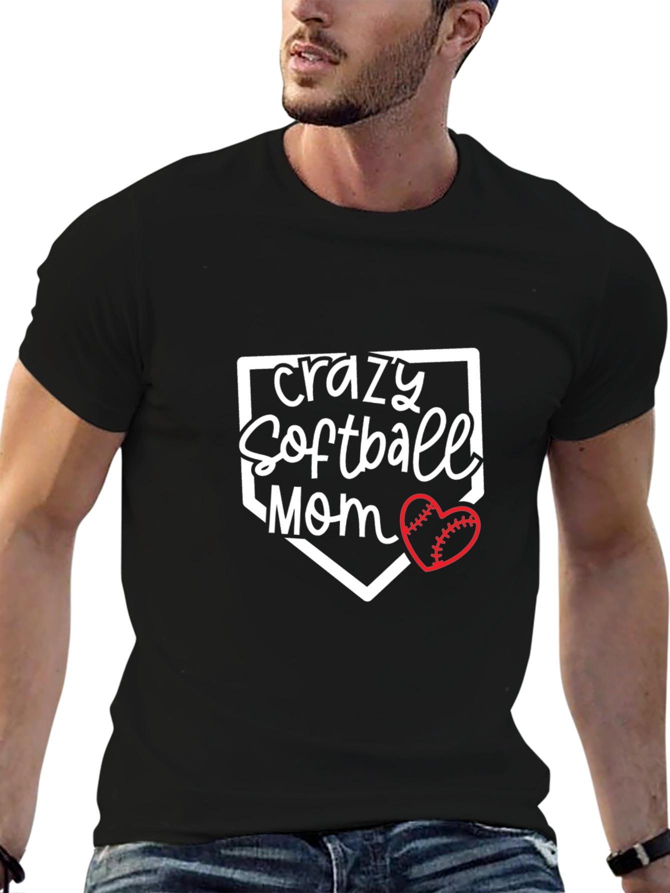 Crazy Softball Mom Tee - Baseball Heart Graphic T-Shirt