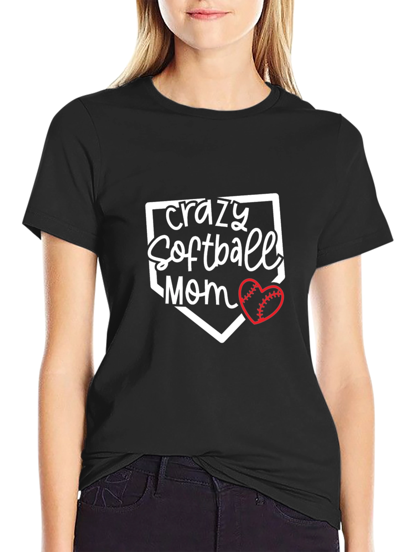 Crazy Softball Mom Tee - Baseball Heart Graphic T-Shirt