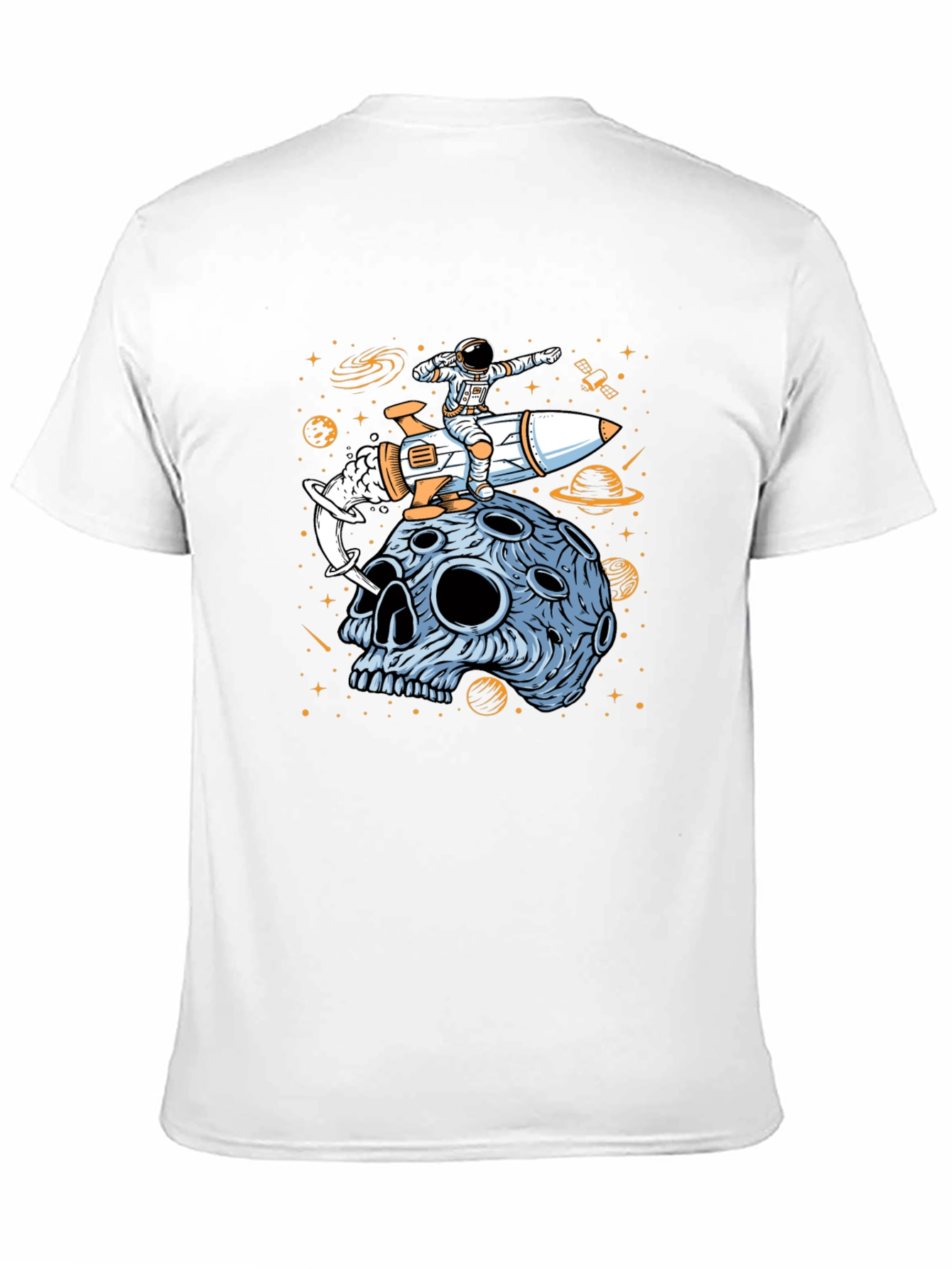 Astronaut Rocket Moon Skull Graphic T-Shirt