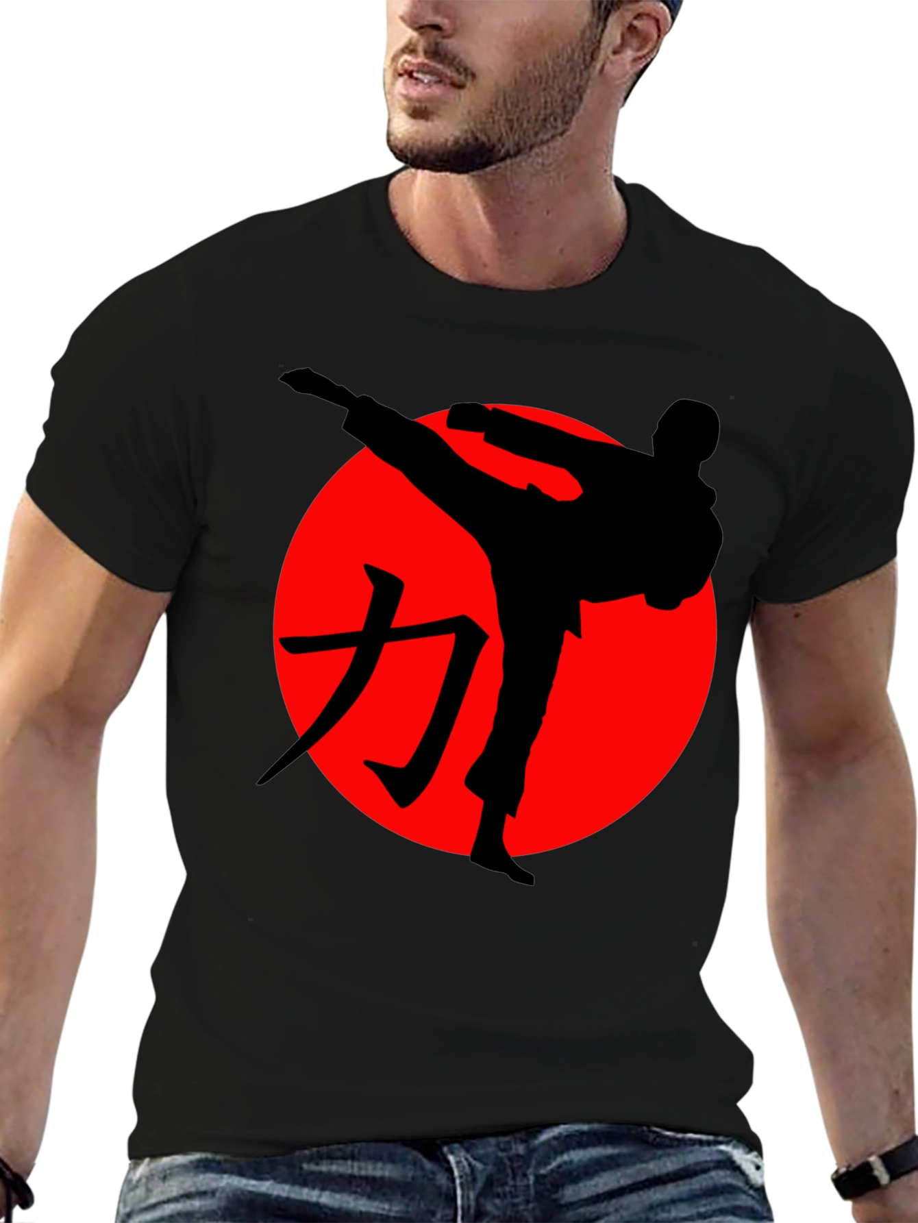 Karate Silhouette Graphic Tee - Black