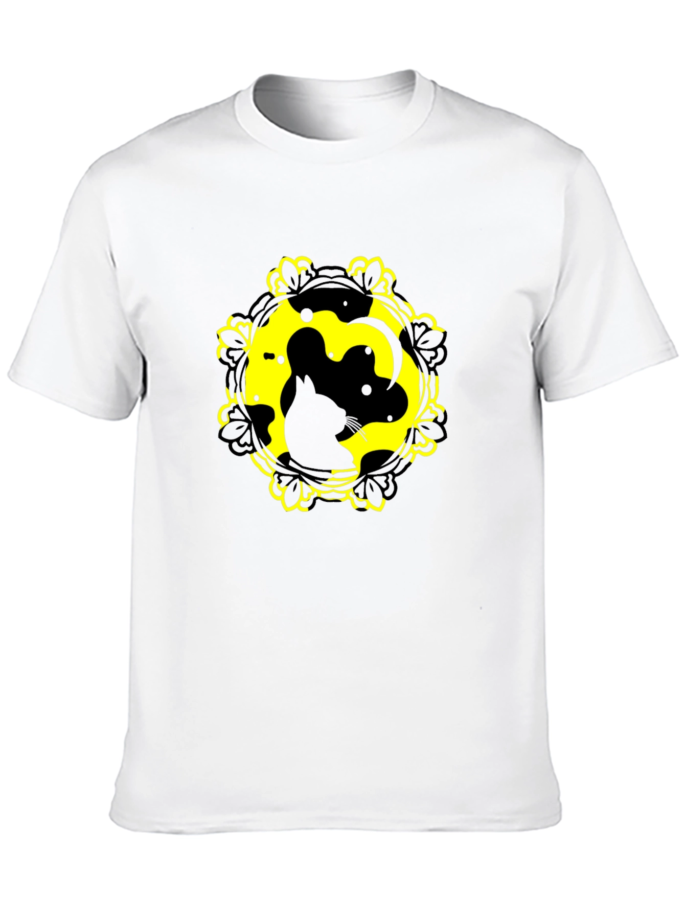 Cat Yin Yang Graphic Tee - Black Cotton Blend