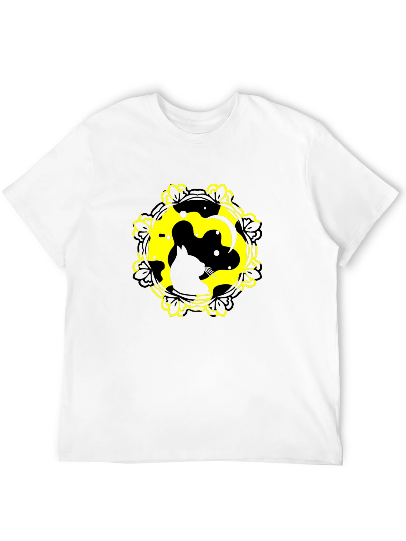 Cat Yin Yang Graphic Tee - Black Cotton Blend
