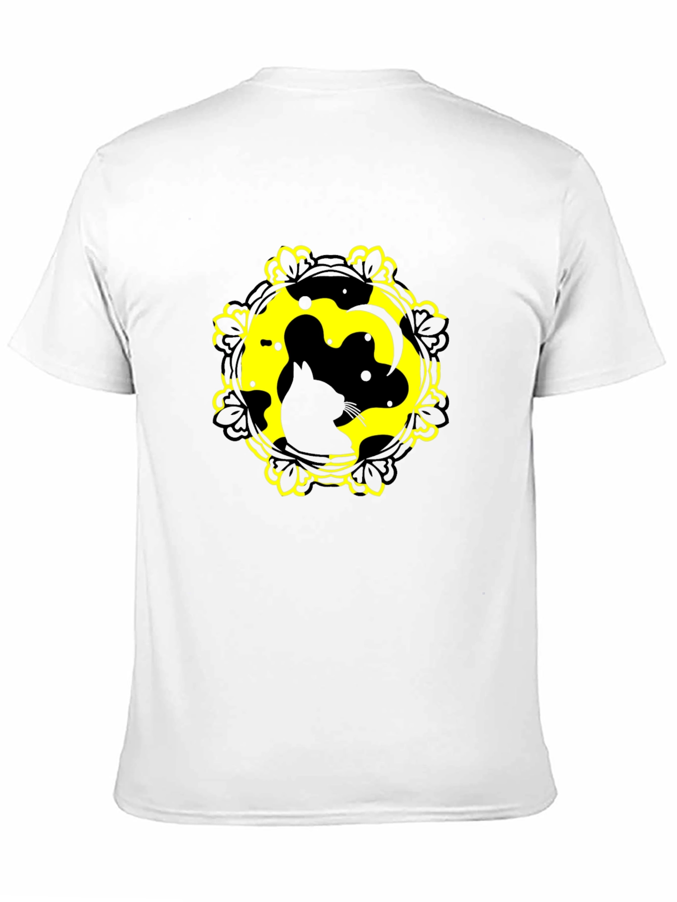 Cat Yin Yang Graphic Tee - Black Cotton Blend