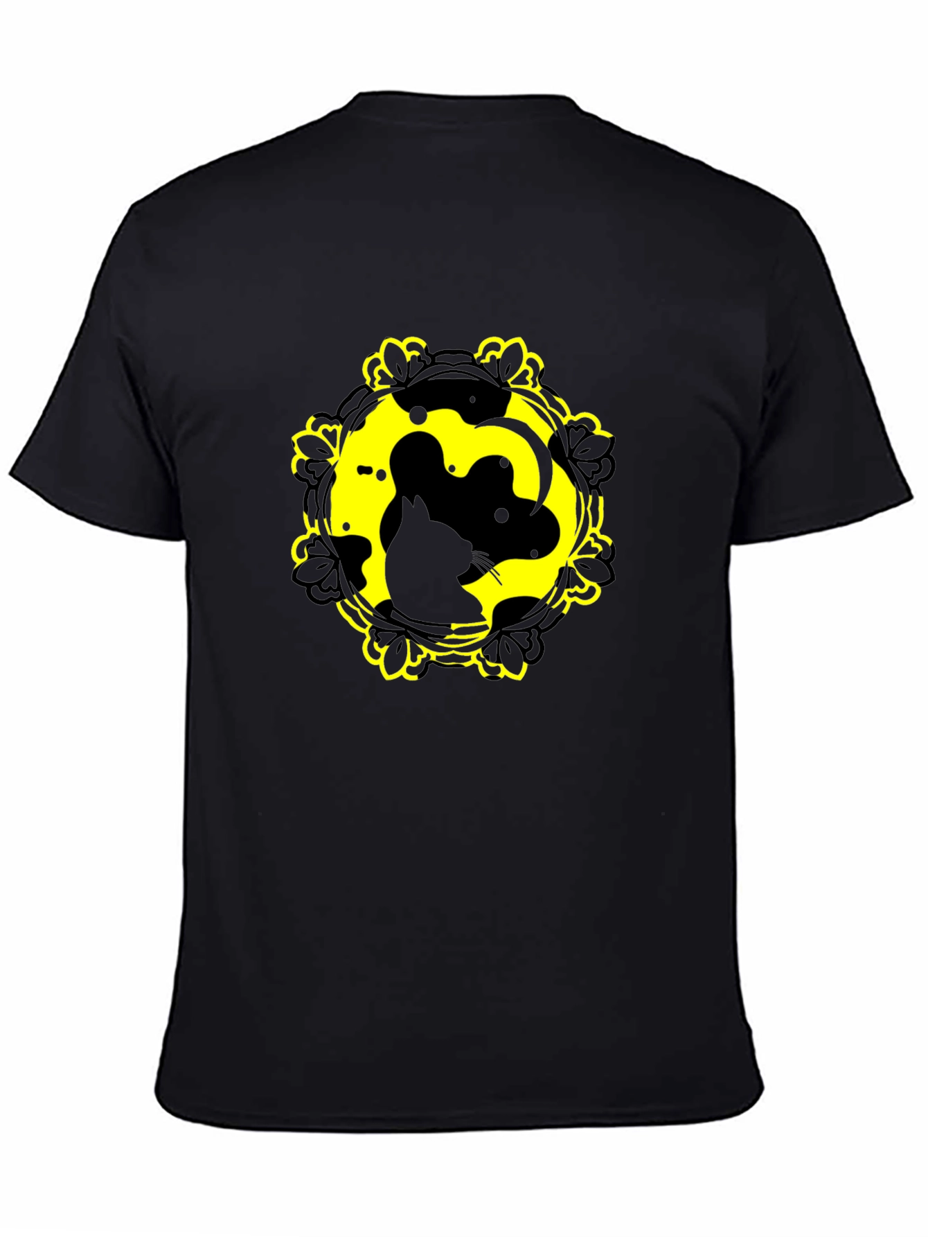 Cat Yin Yang Graphic Tee - Black Cotton Blend