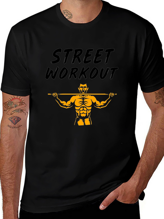 Street Workout Graphic Tee - Black Cotton Gym Shirt