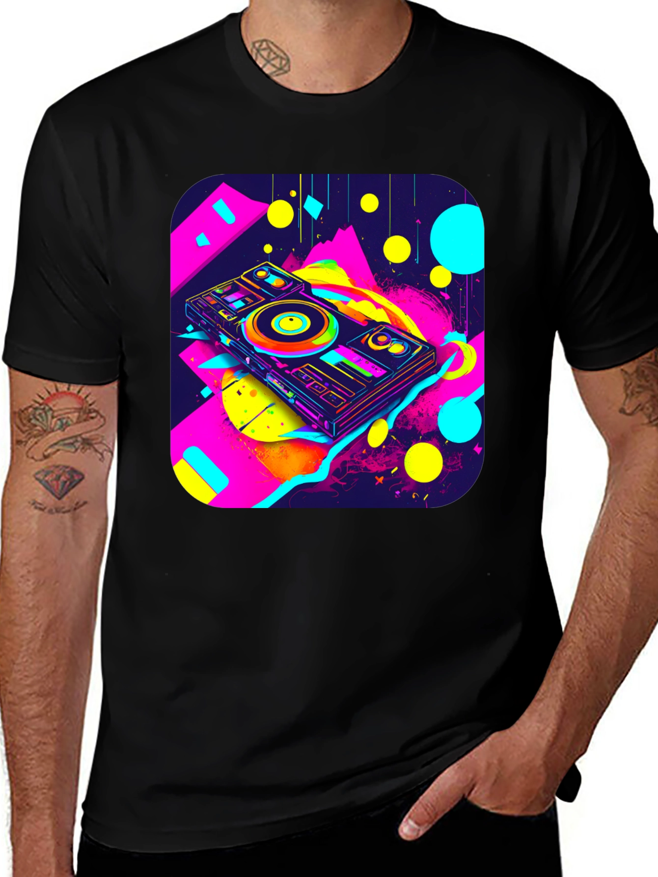 Neon DJ Turntable Graphic T-Shirt