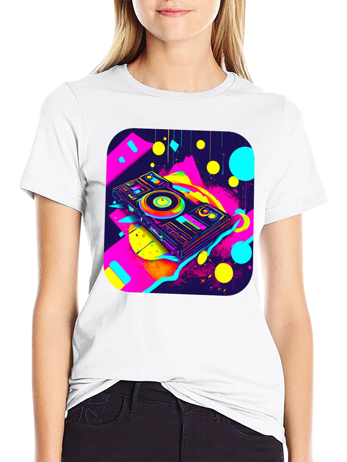 Neon DJ Turntable Graphic T-Shirt