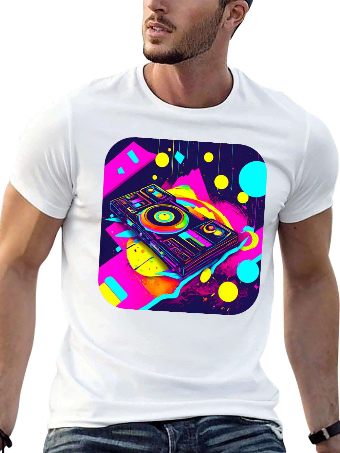 Neon DJ Turntable Graphic T-Shirt