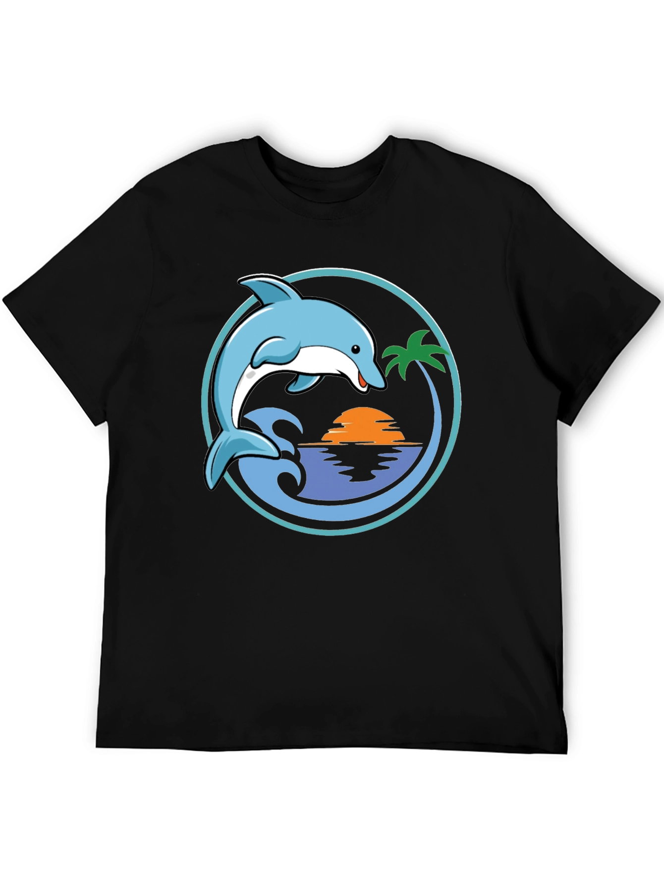 Dolphin Sunset Graphic T-Shirt - Black