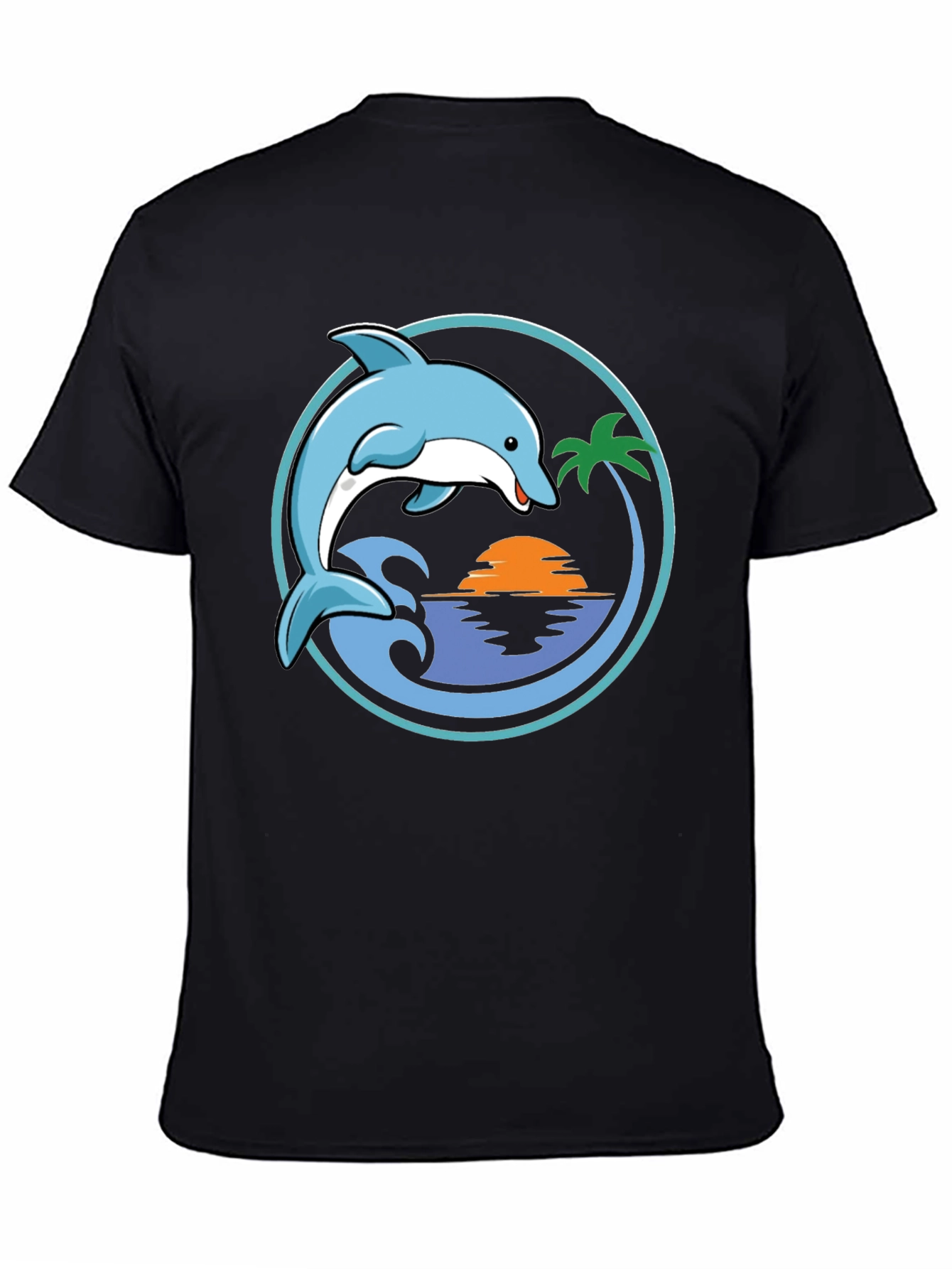 Dolphin Sunset Graphic T-Shirt - Black