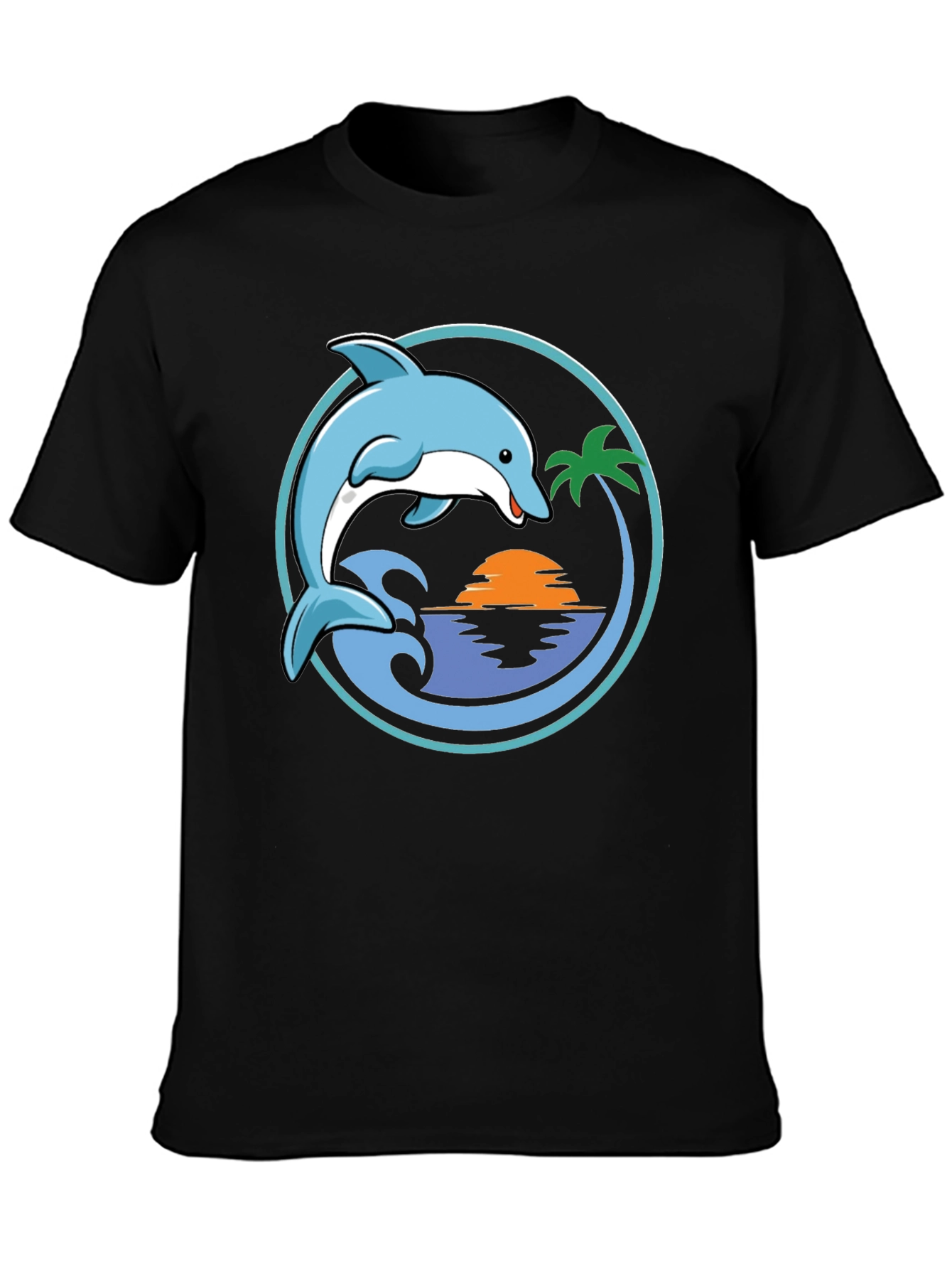 Dolphin Sunset Graphic T-Shirt - Black