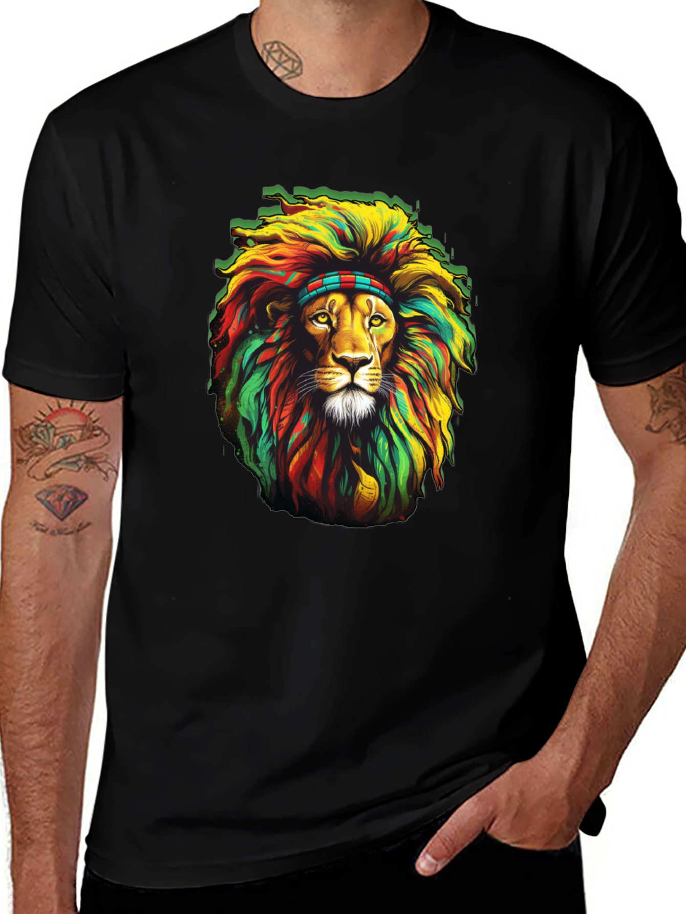 Rasta Lion Graphic T-Shirt - Black