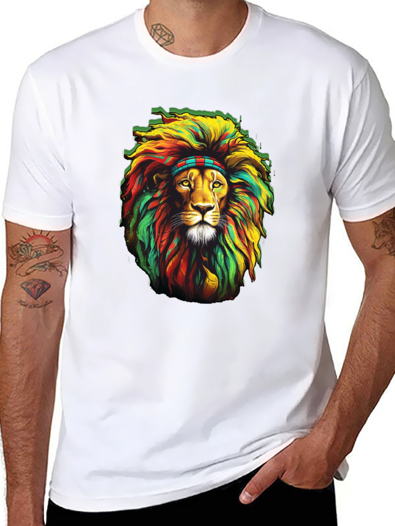 Rasta Lion Graphic T-Shirt - Black