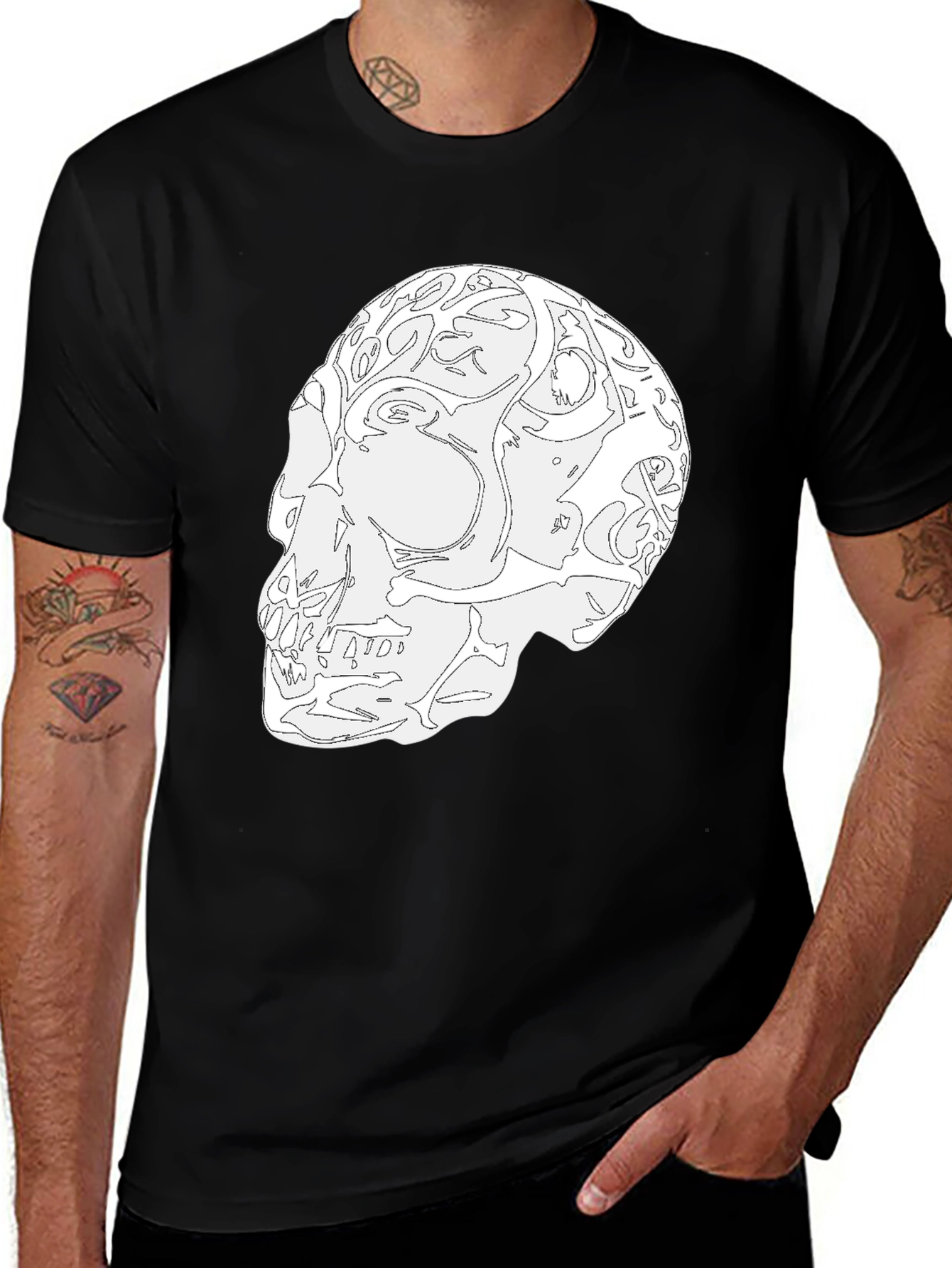 Skull Graphic Black T-Shirt - Unique Artistic Design