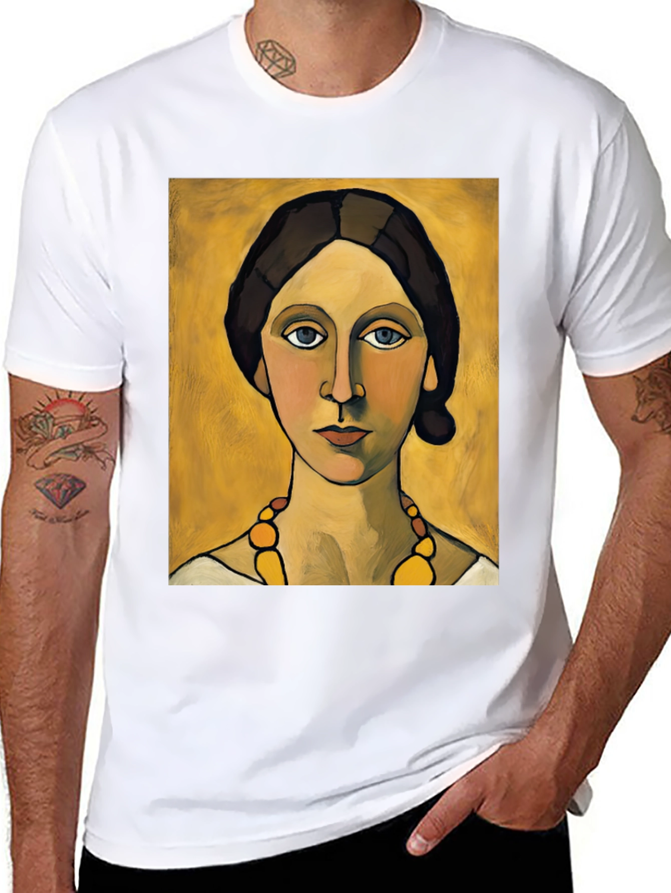 Woman with Necklace Portrait Graphic T-Shirt