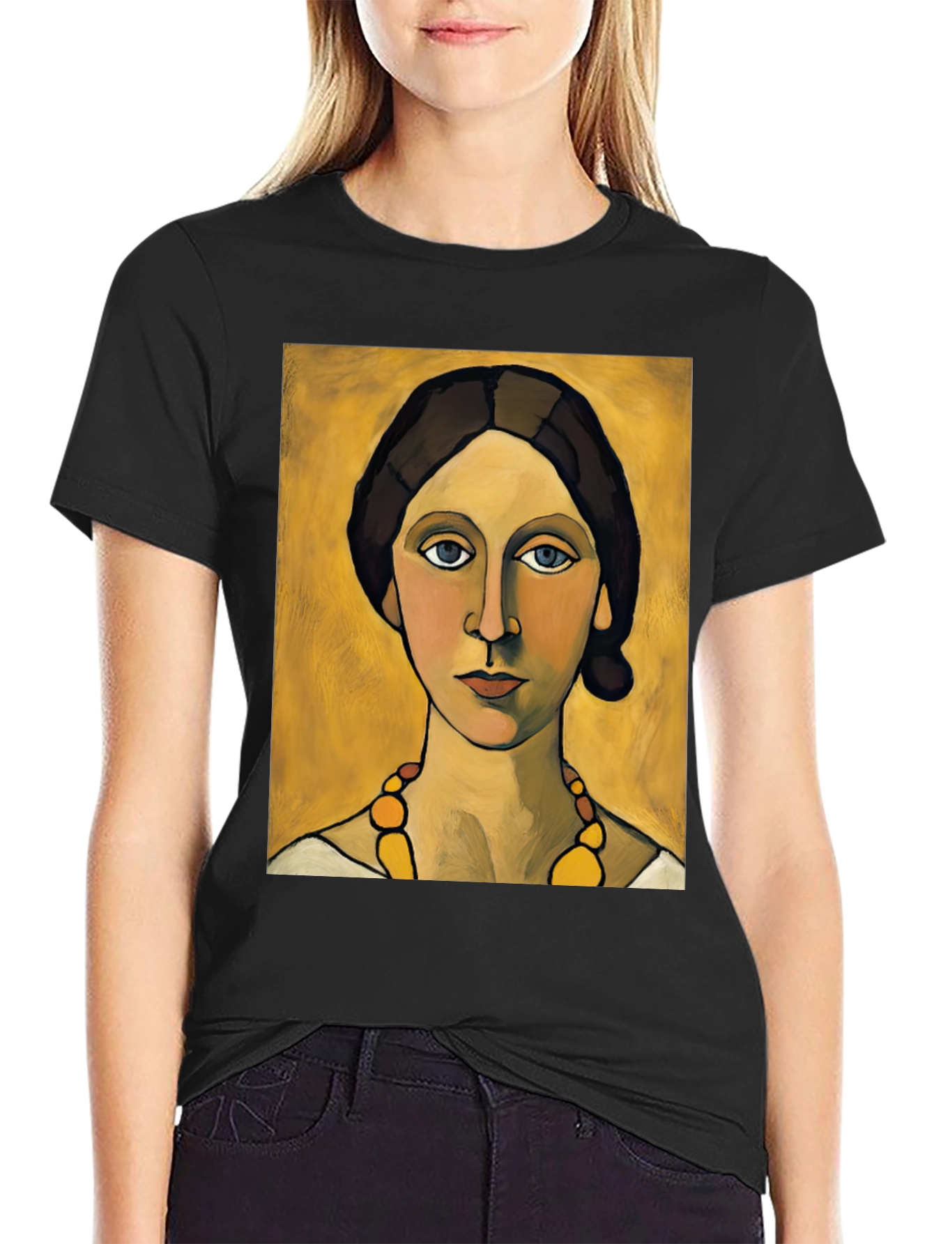 Woman with Necklace Portrait Graphic T-Shirt