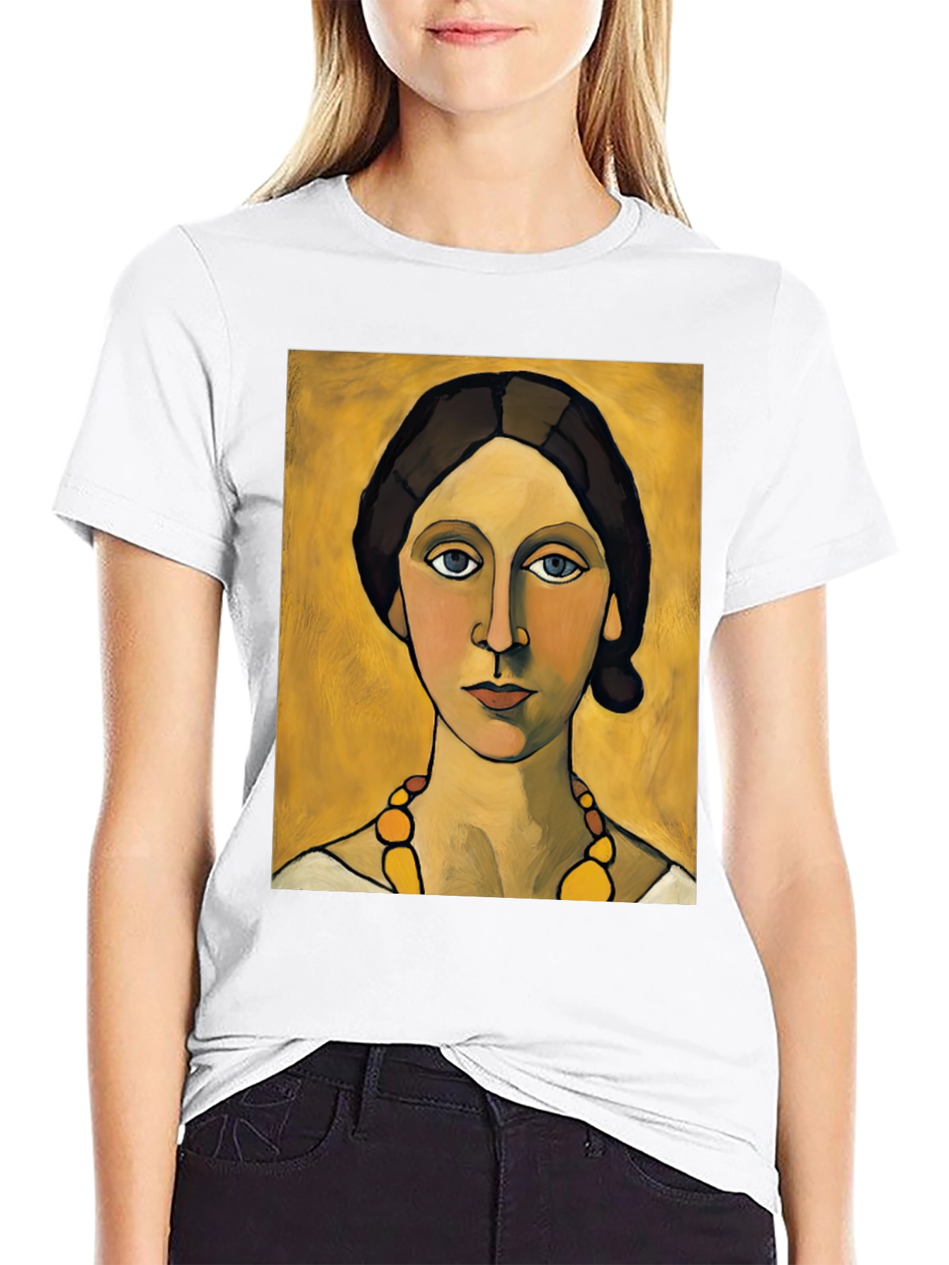 Woman with Necklace Portrait Graphic T-Shirt