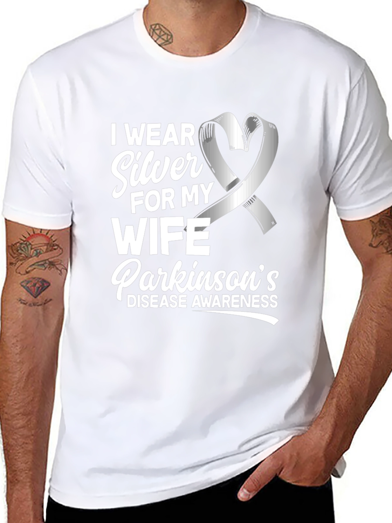 Parkinsons Awareness T-Shirt - Silver Ribbon