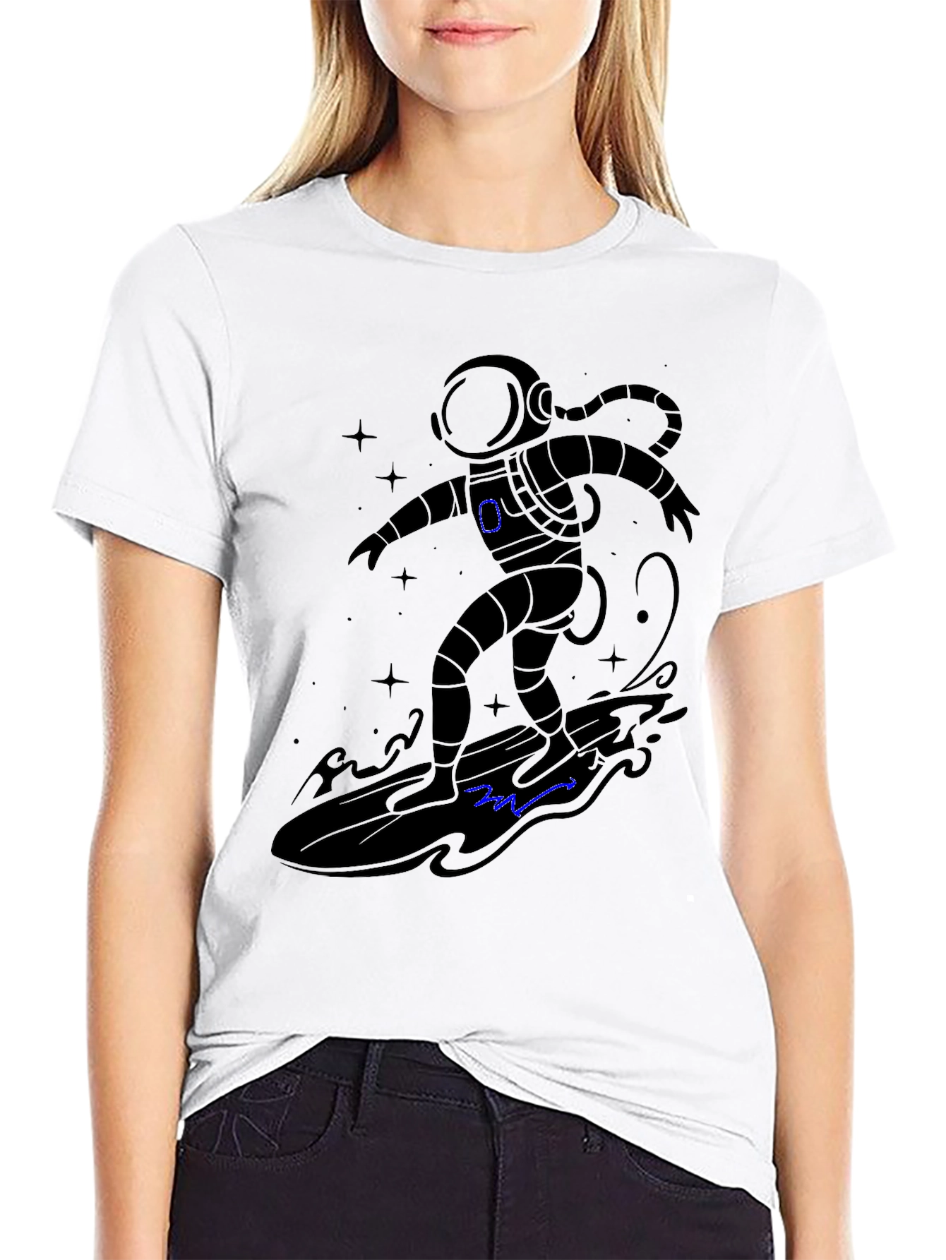 Astronaut Surfing T-Shirt - Black Graphic Tee