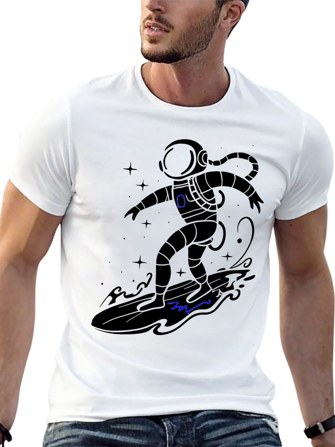 Astronaut Surfing T-Shirt - Black Graphic Tee