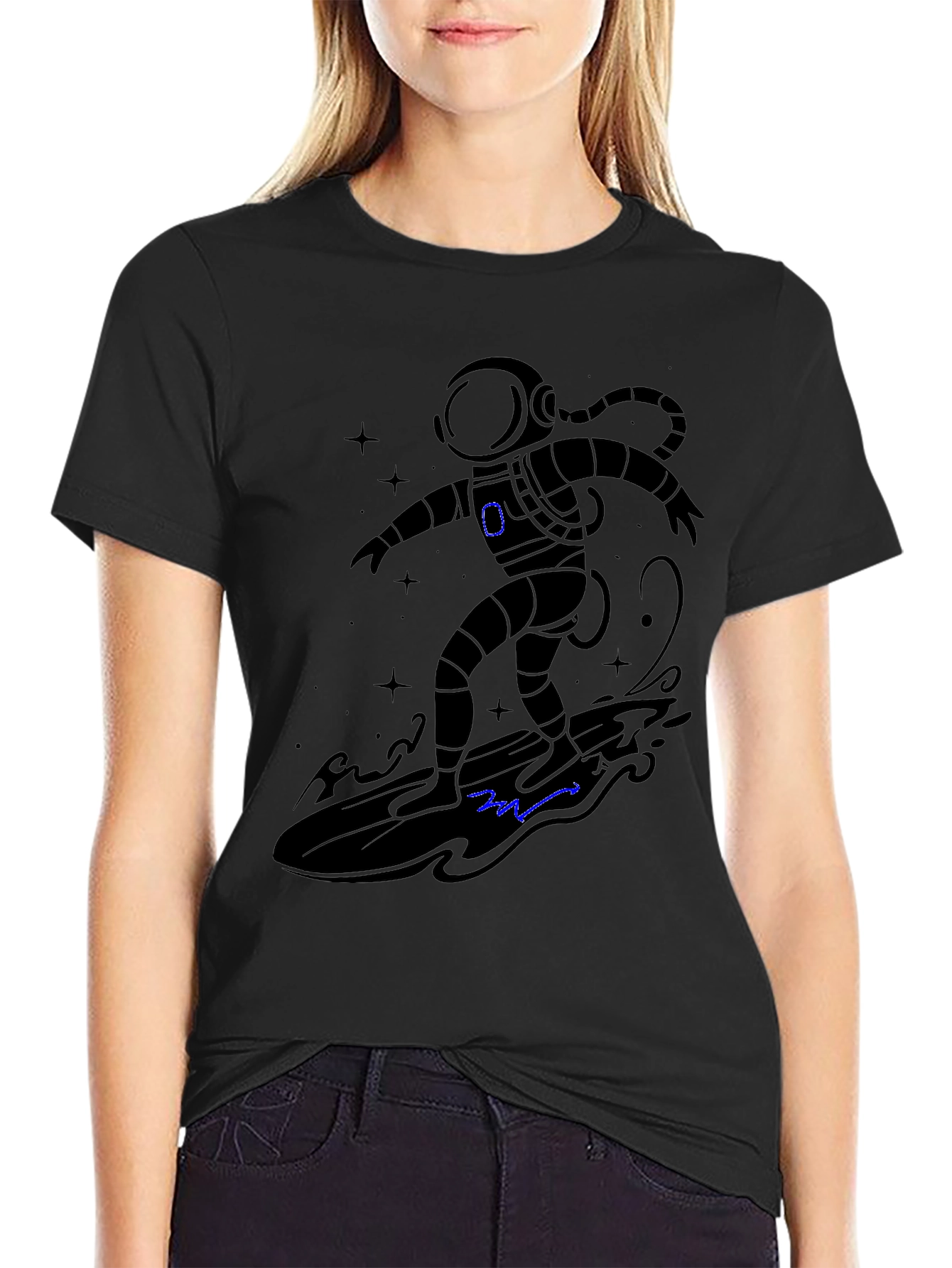 Astronaut Surfing T-Shirt - Black Graphic Tee