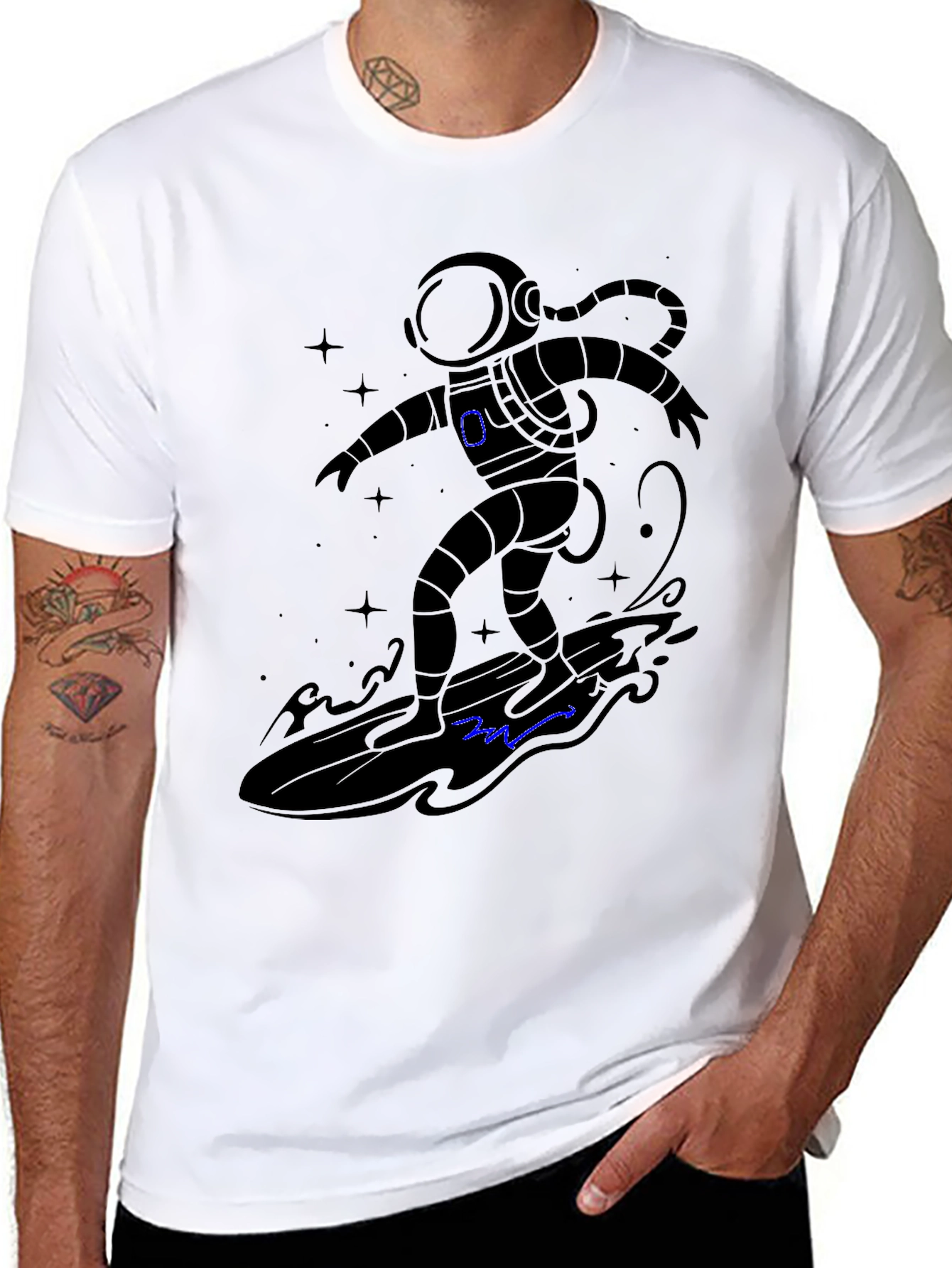 Astronaut Surfing T-Shirt - Black Graphic Tee