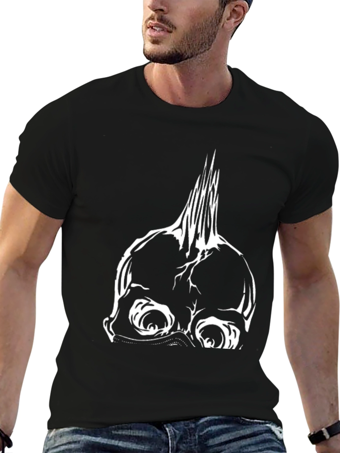 Edgy Punk Skull Graphic Tee - Black Cotton