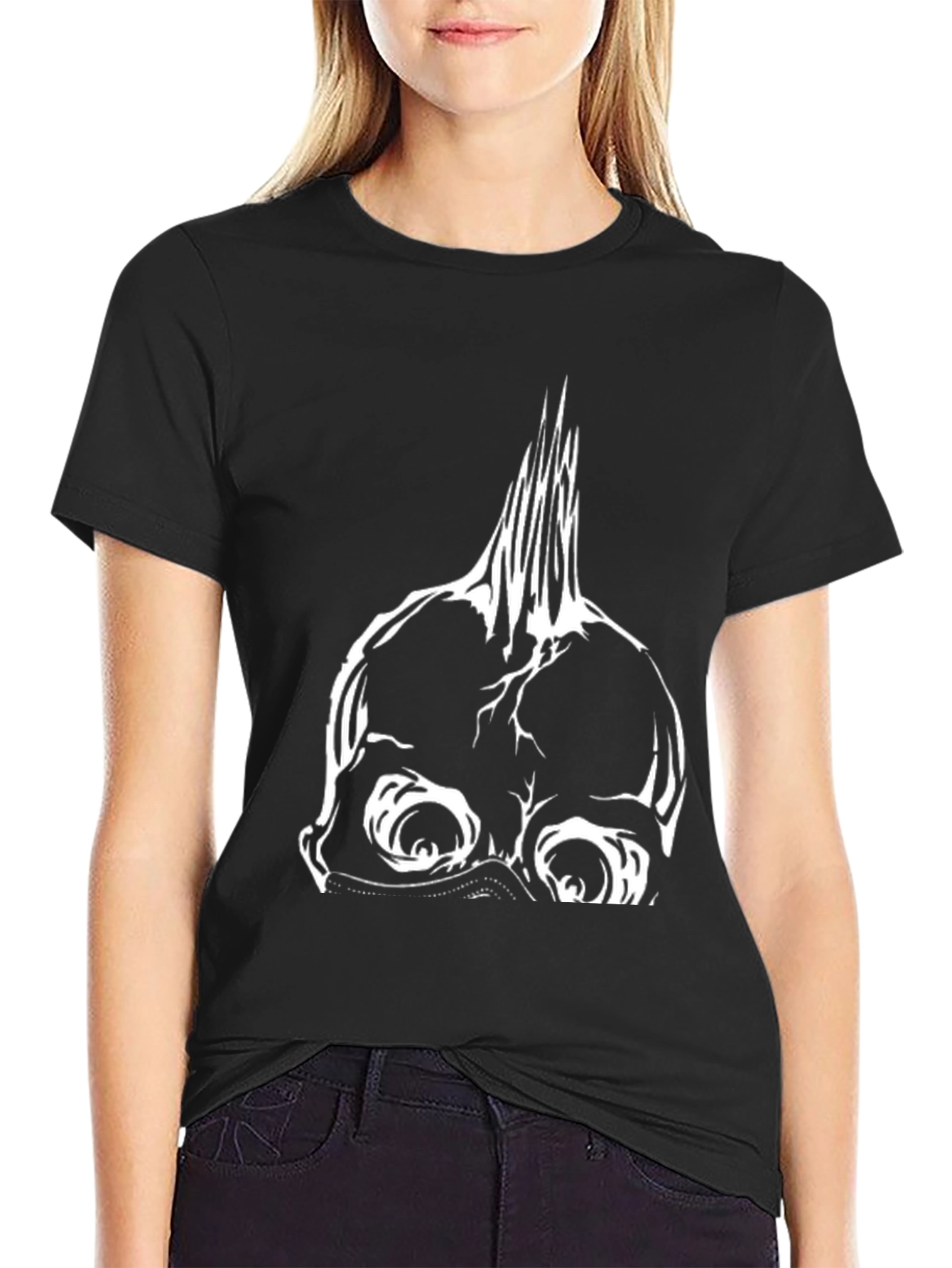 Edgy Punk Skull Graphic Tee - Black Cotton