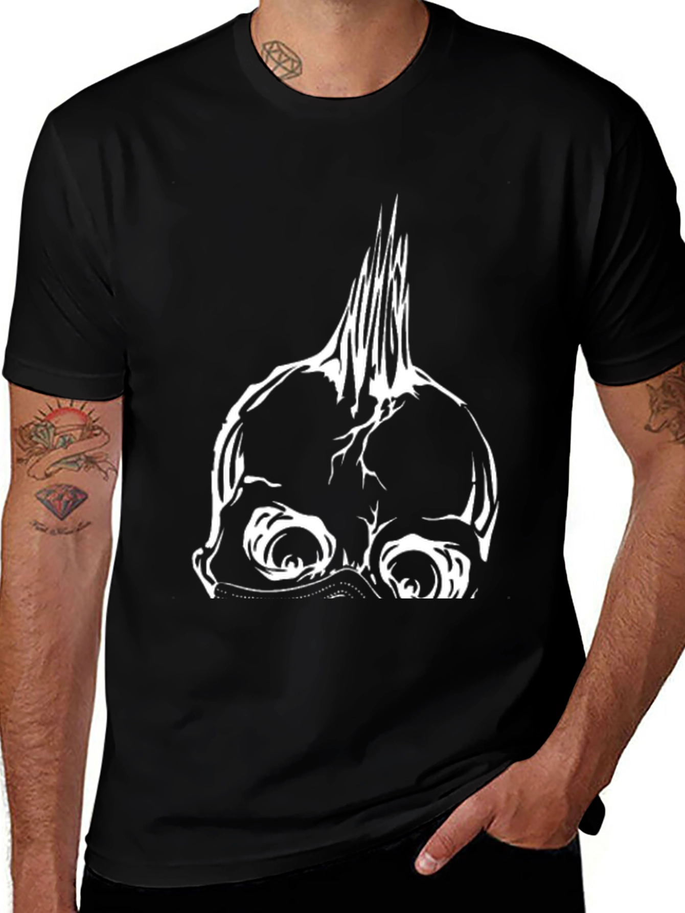 Edgy Punk Skull Graphic Tee - Black Cotton