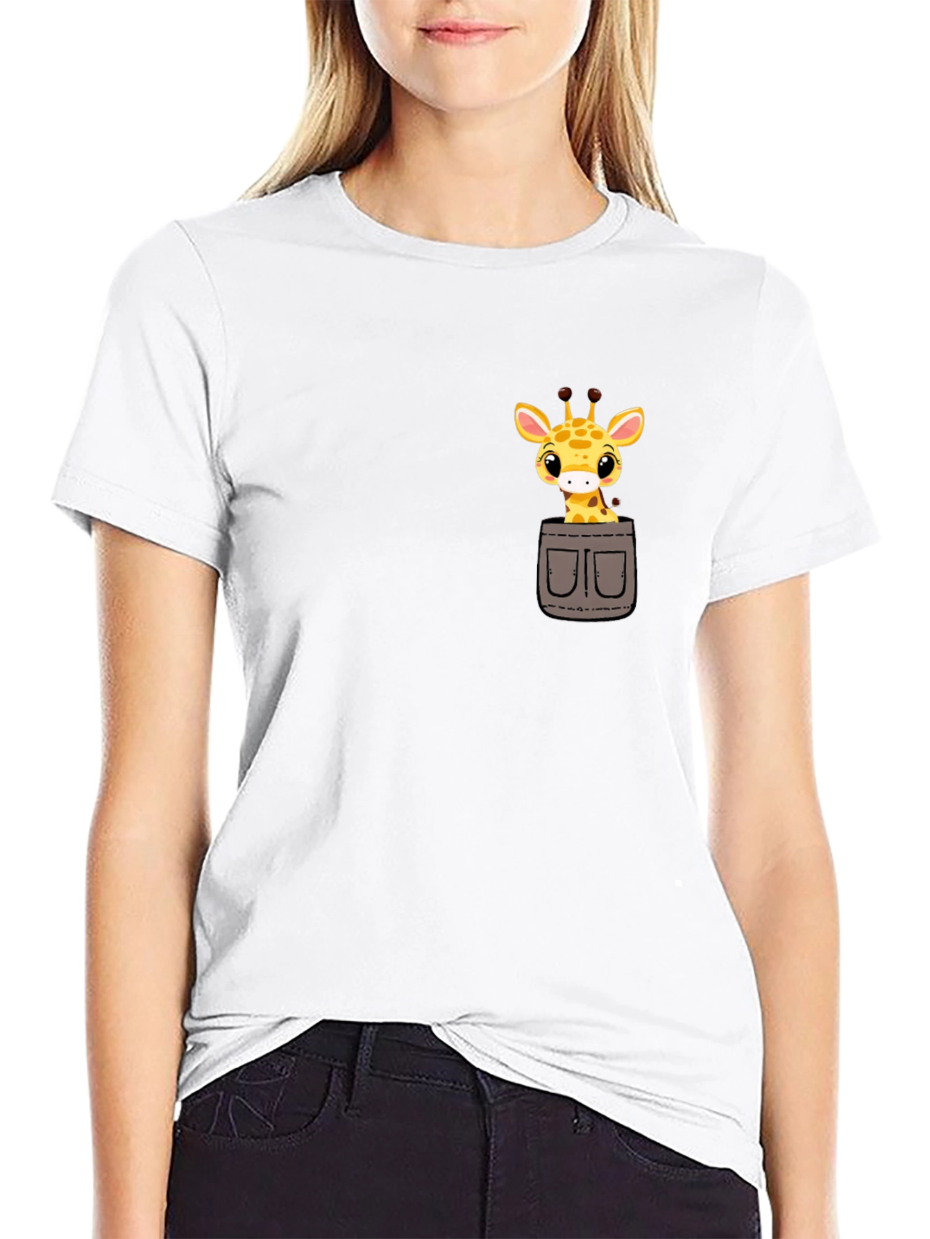Cute Giraffe Pocket T-Shirt - Soft Cotton Tee
