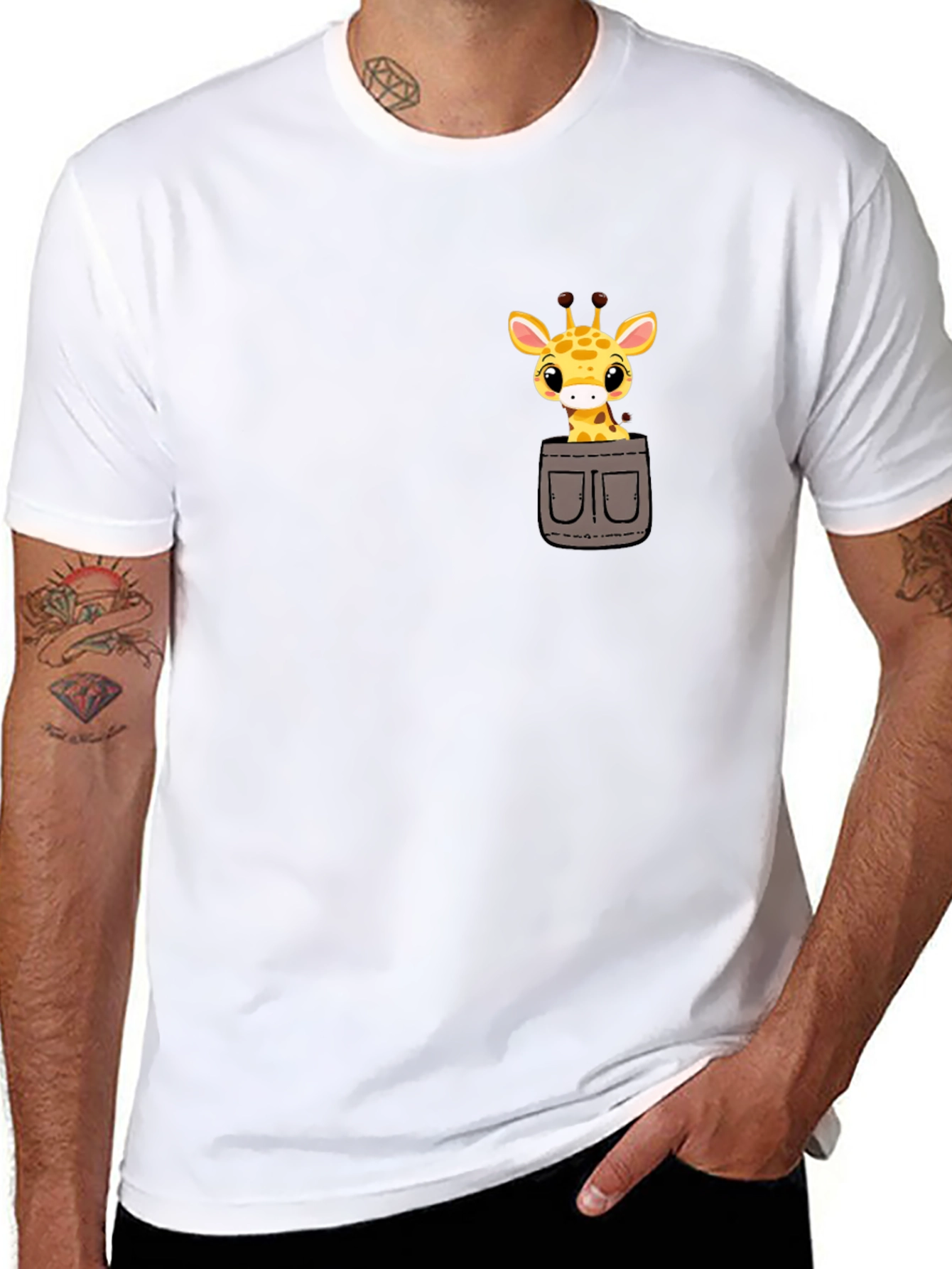 Cute Giraffe Pocket T-Shirt - Soft Cotton Tee