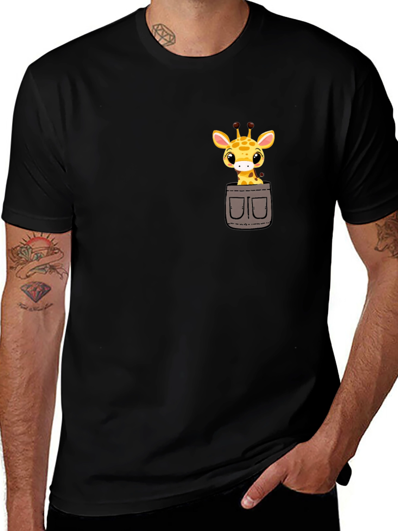 Cute Giraffe Pocket T-Shirt - Soft Cotton Tee