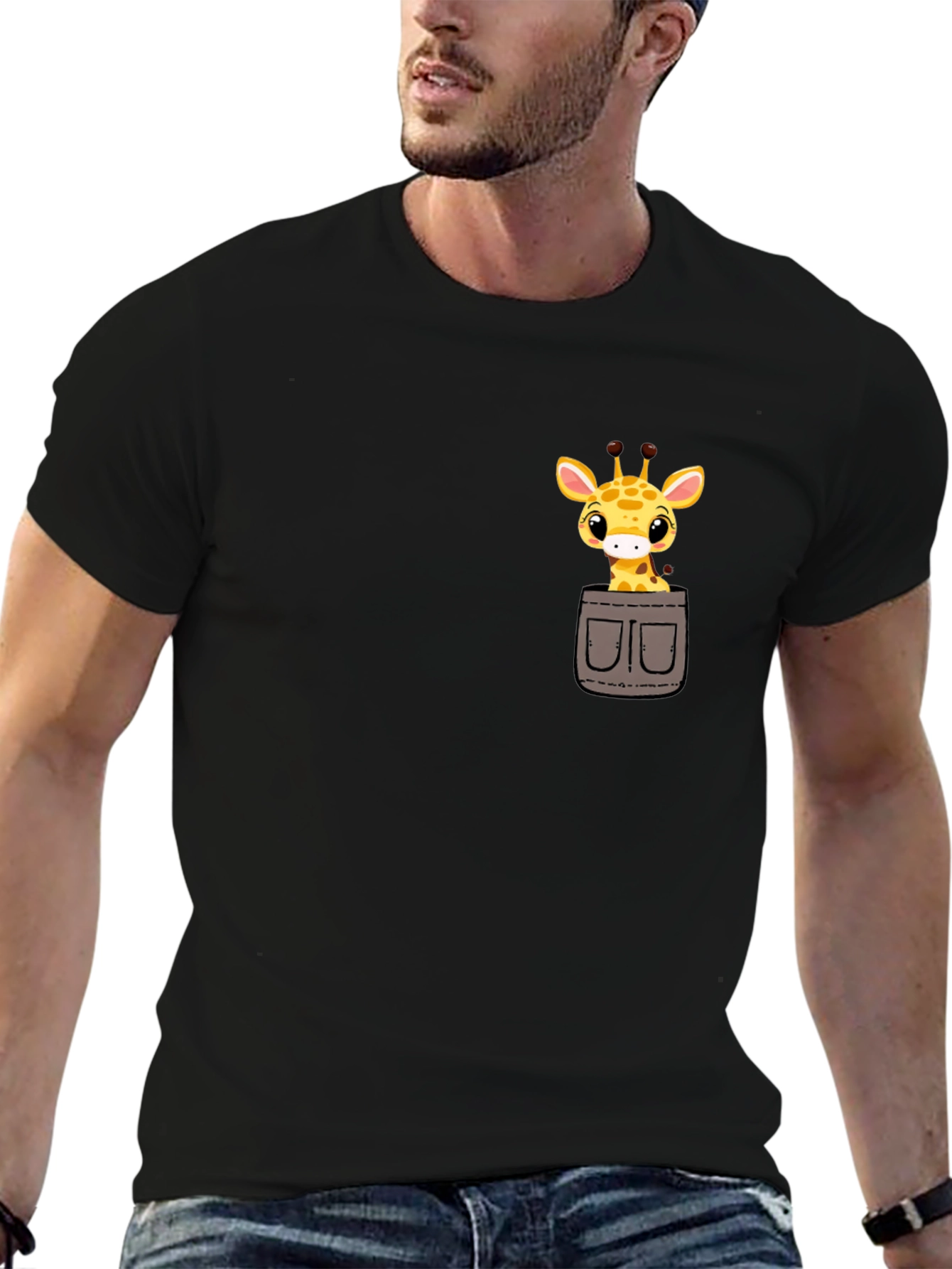 Cute Giraffe Pocket T-Shirt - Soft Cotton Tee