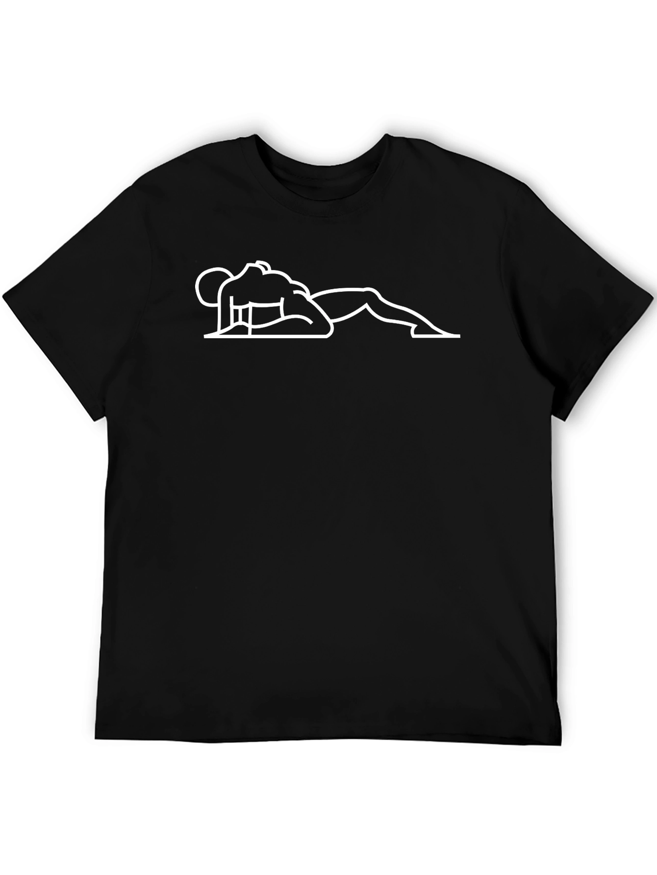 Line Art Graphic Tee - Black Cotton T-Shirt
