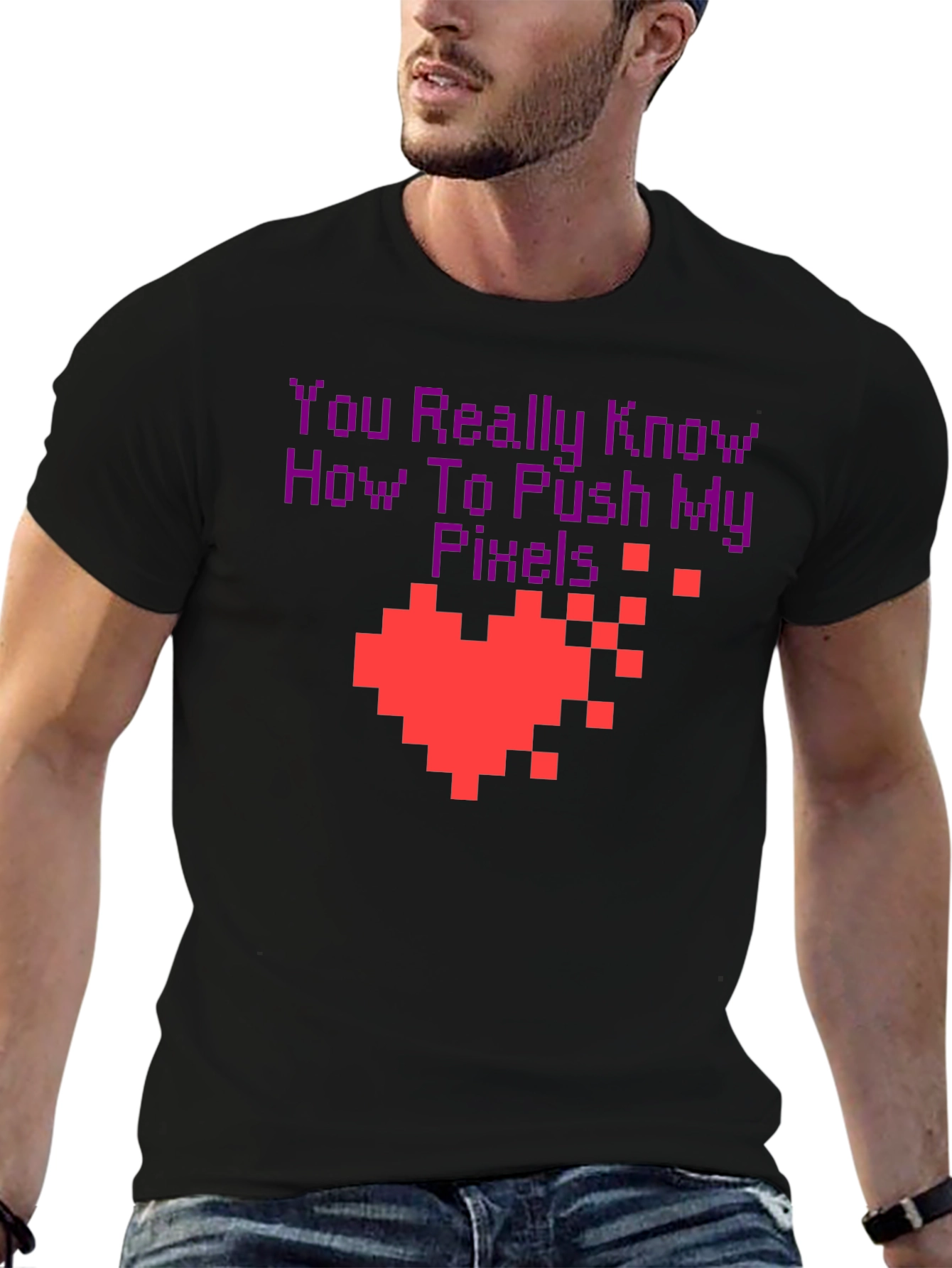 Pixel Heart Gamer T-Shirt - You Push My Pixels!