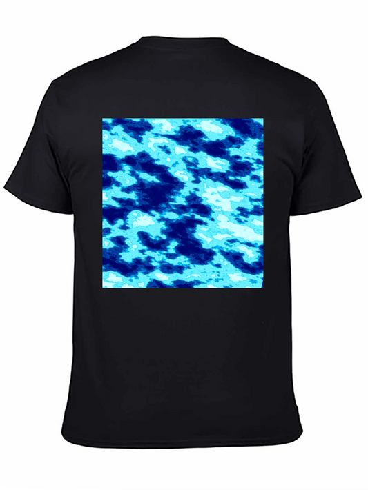Abstract Blue Pattern Black T-Shirt